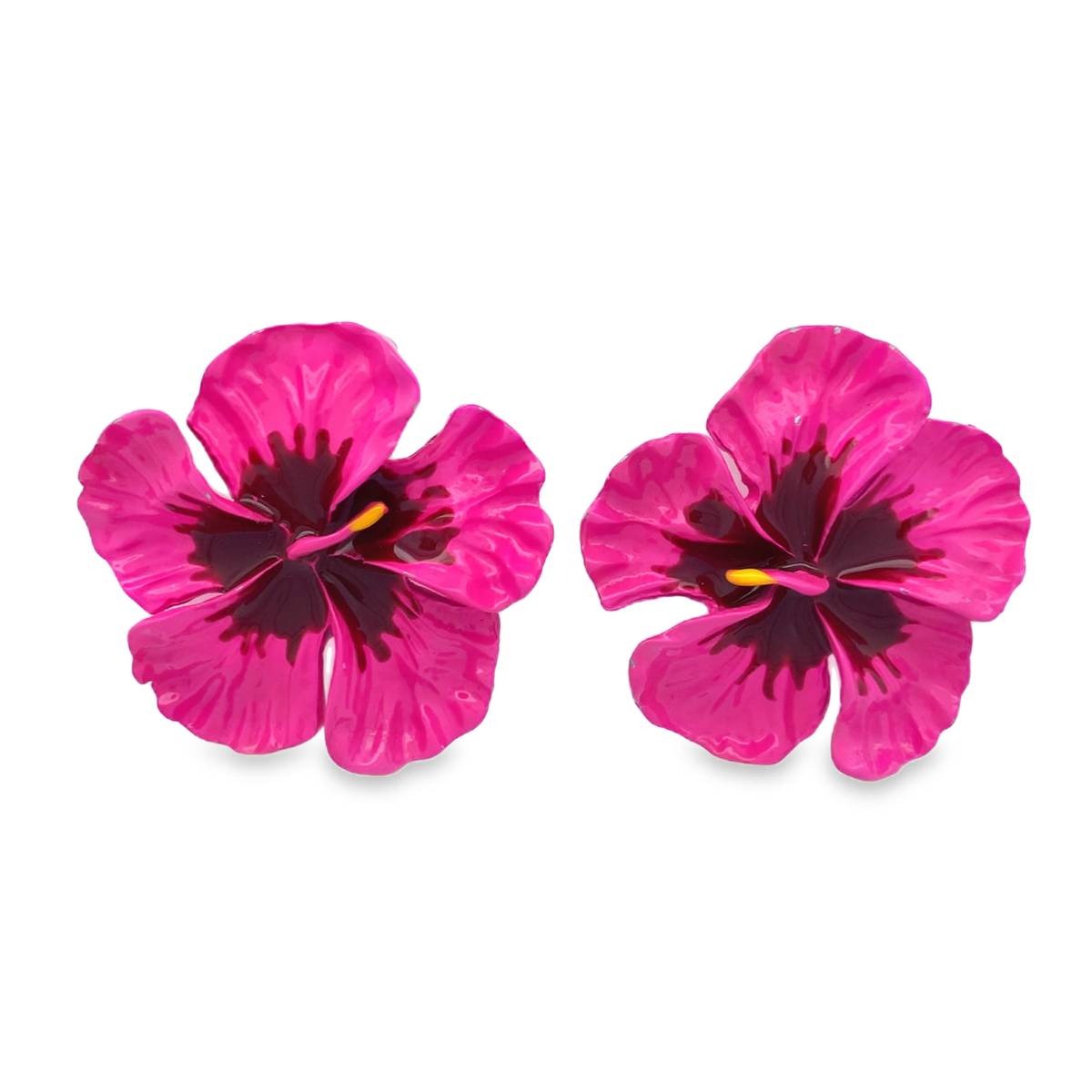 Kolczyki sztyfty kwiat hibiskus różowe