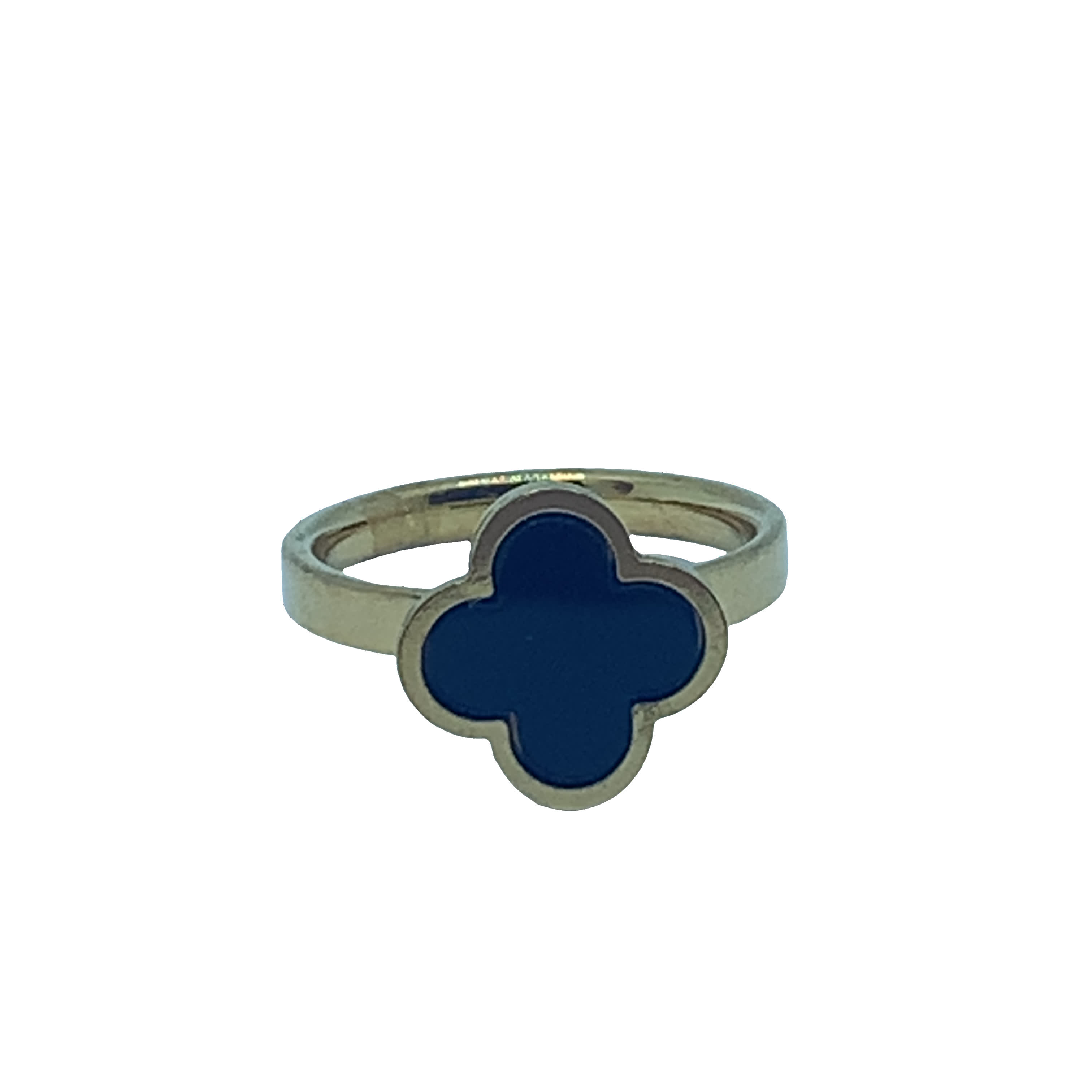 Złocony pierścionek z niebieskim onyksem kaboszonem