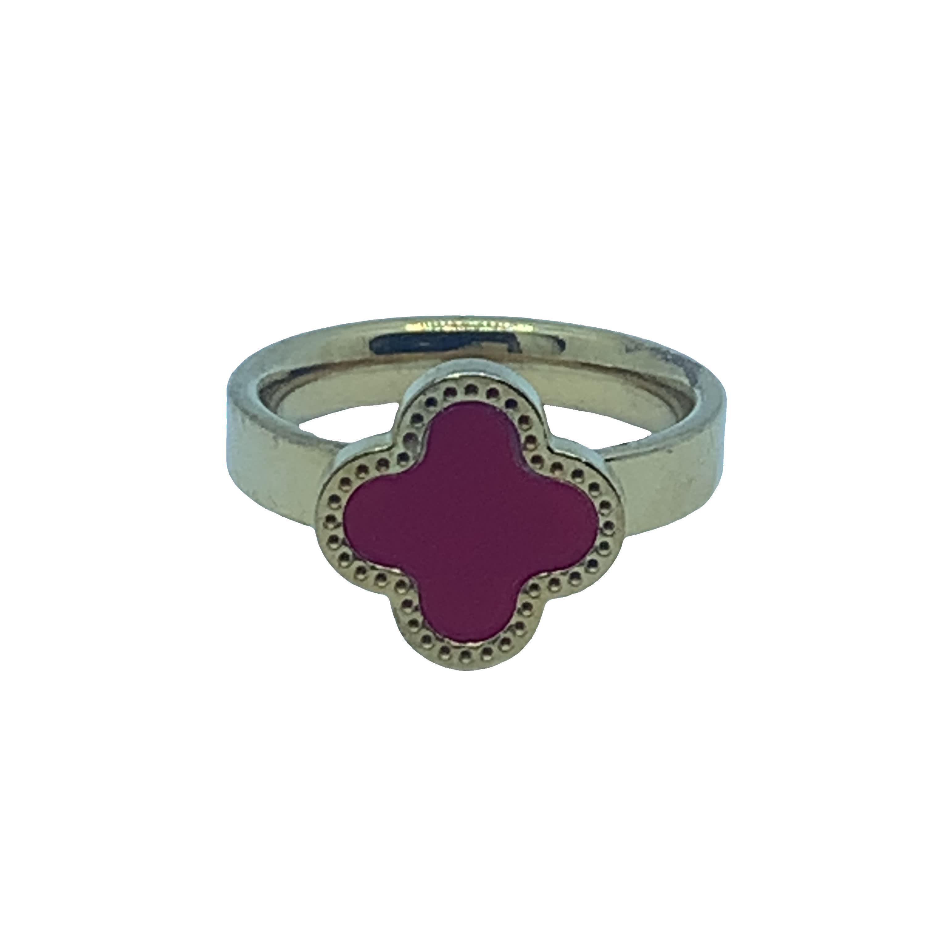 Złocony pierścionek z okrągłym fioletowym agatem szlifowanym kaboszonem