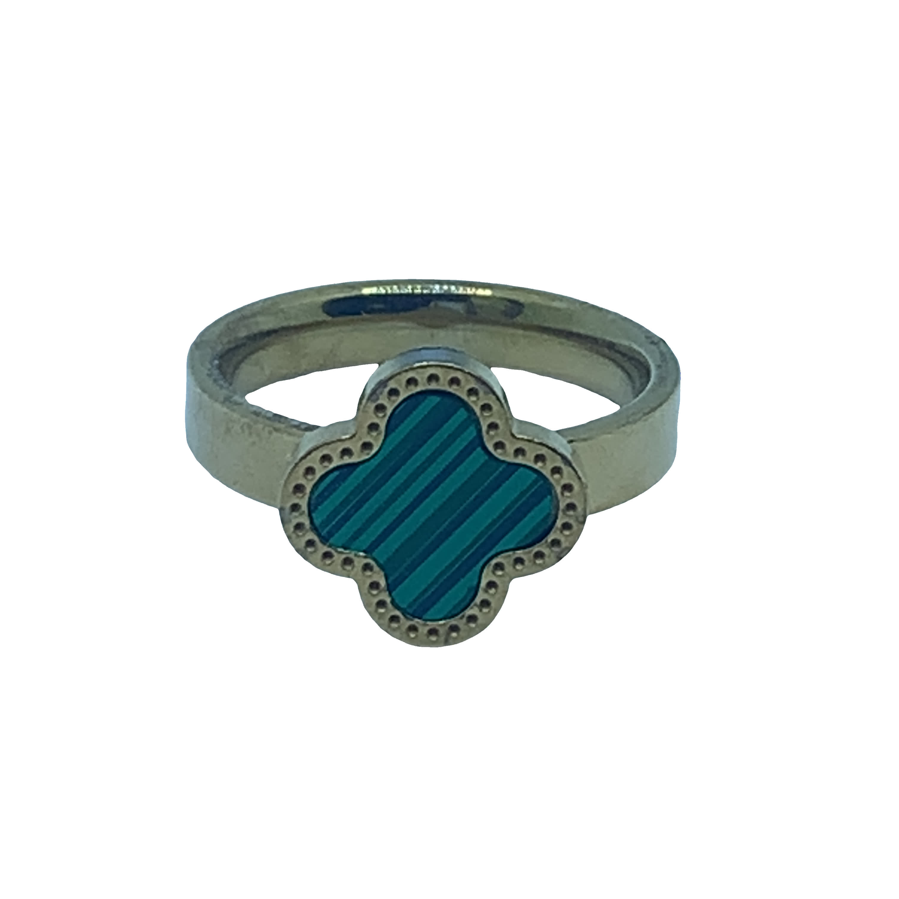 Posrebrzany Pierścień z Malachitowym Kaboszonem Koniczyny