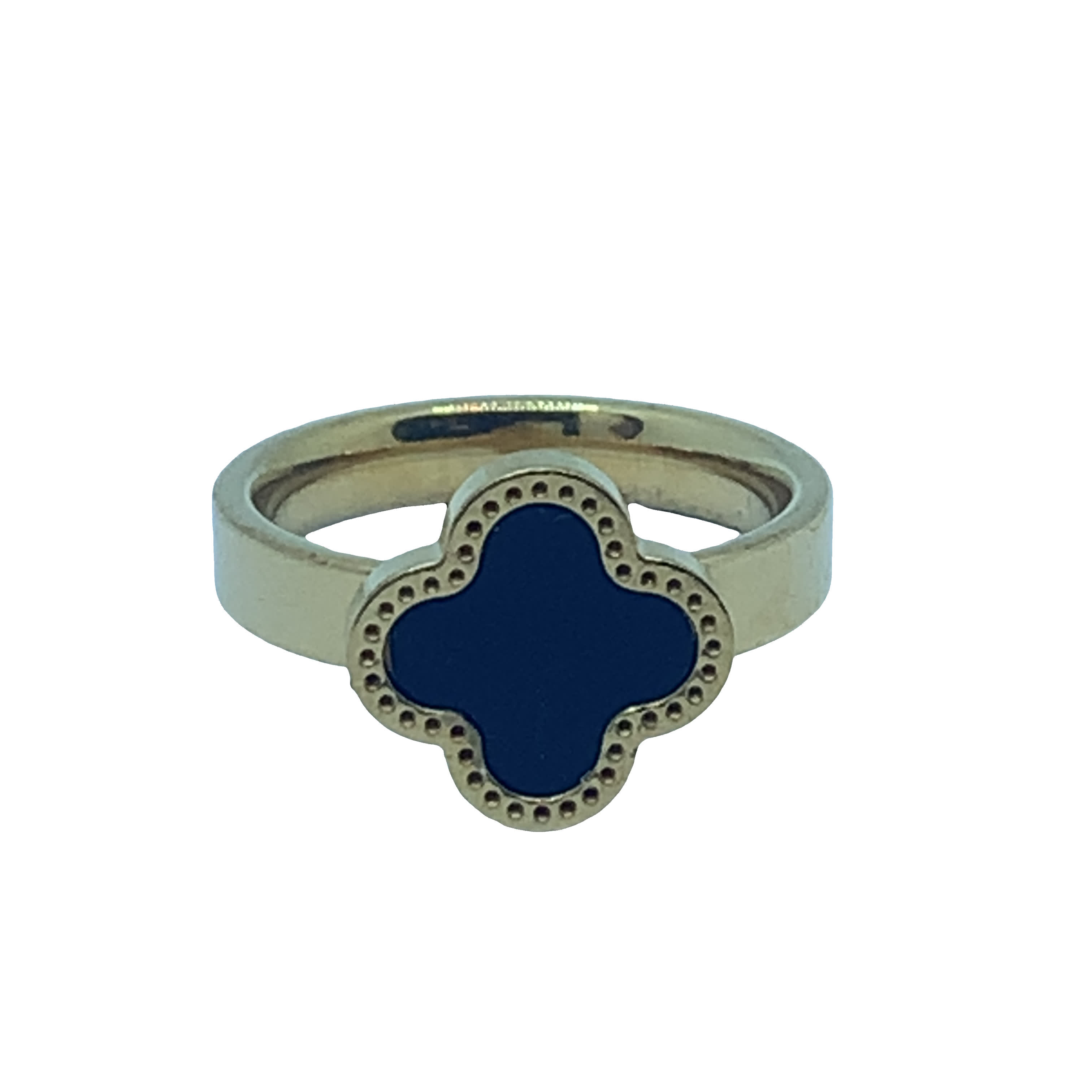 Złocony pierścionek z niebieskim onyksem kaboszonem