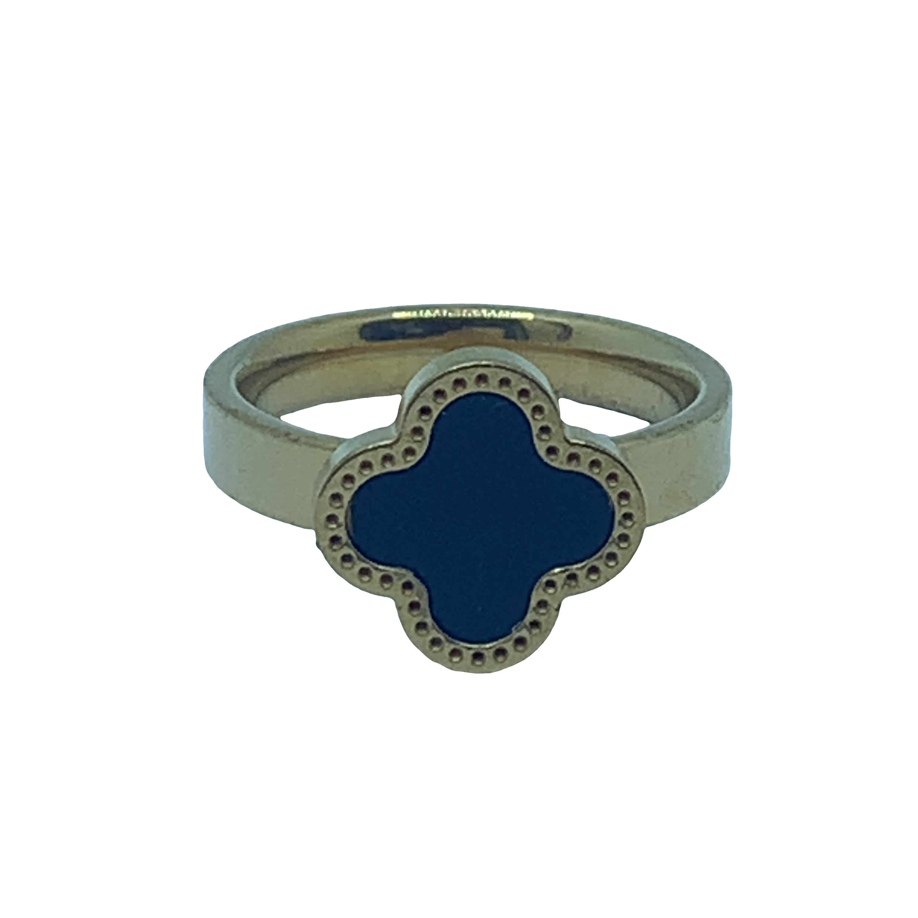 Złocony pierścionek z ciemnoniebieskim kaboszonem onyksu