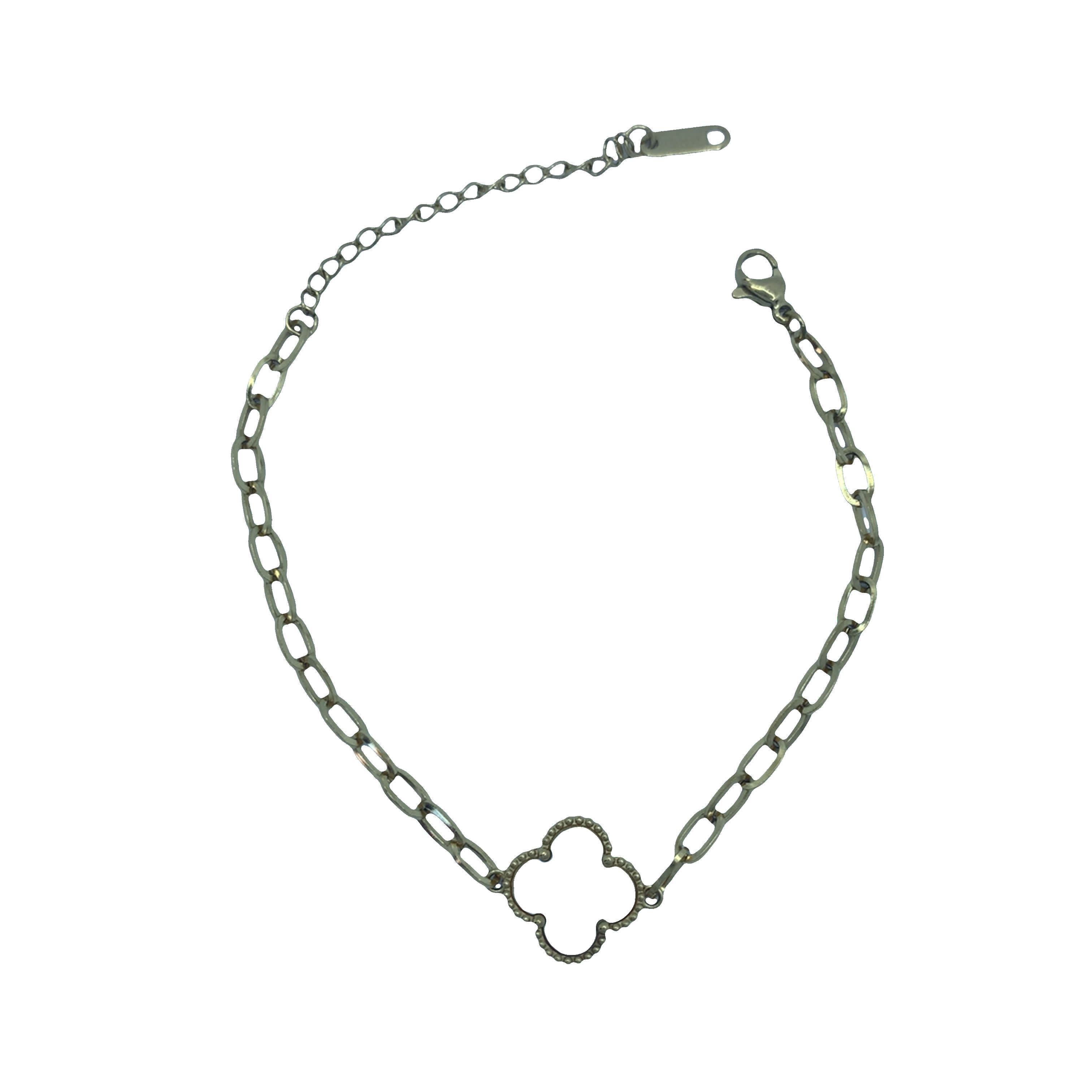 Bransoletka łańcuszkowa ze posrebrzanej stali koniczyny