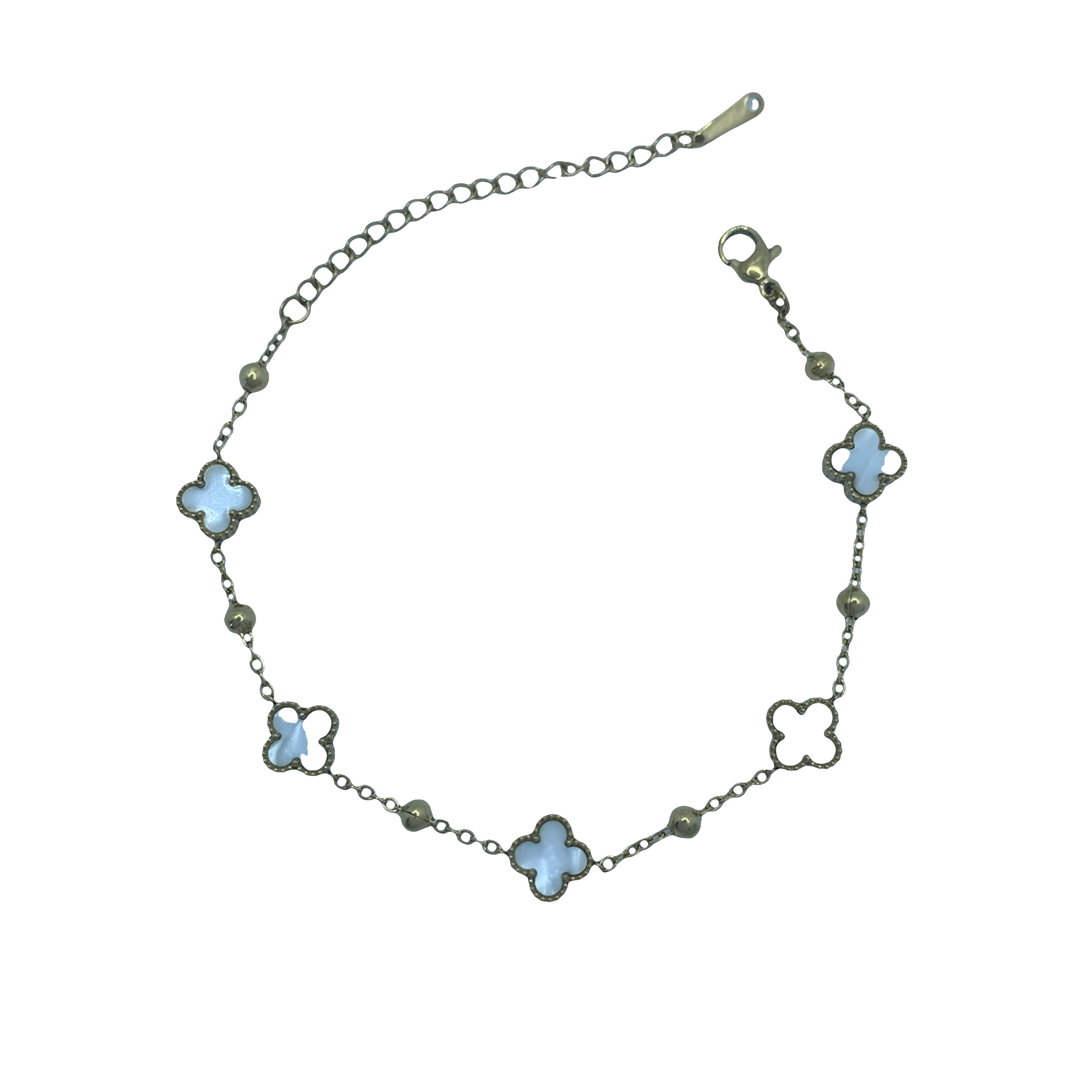 Bransoletka ze srebrnego łańcuszka z zawieszkami z opalowych kwiatów