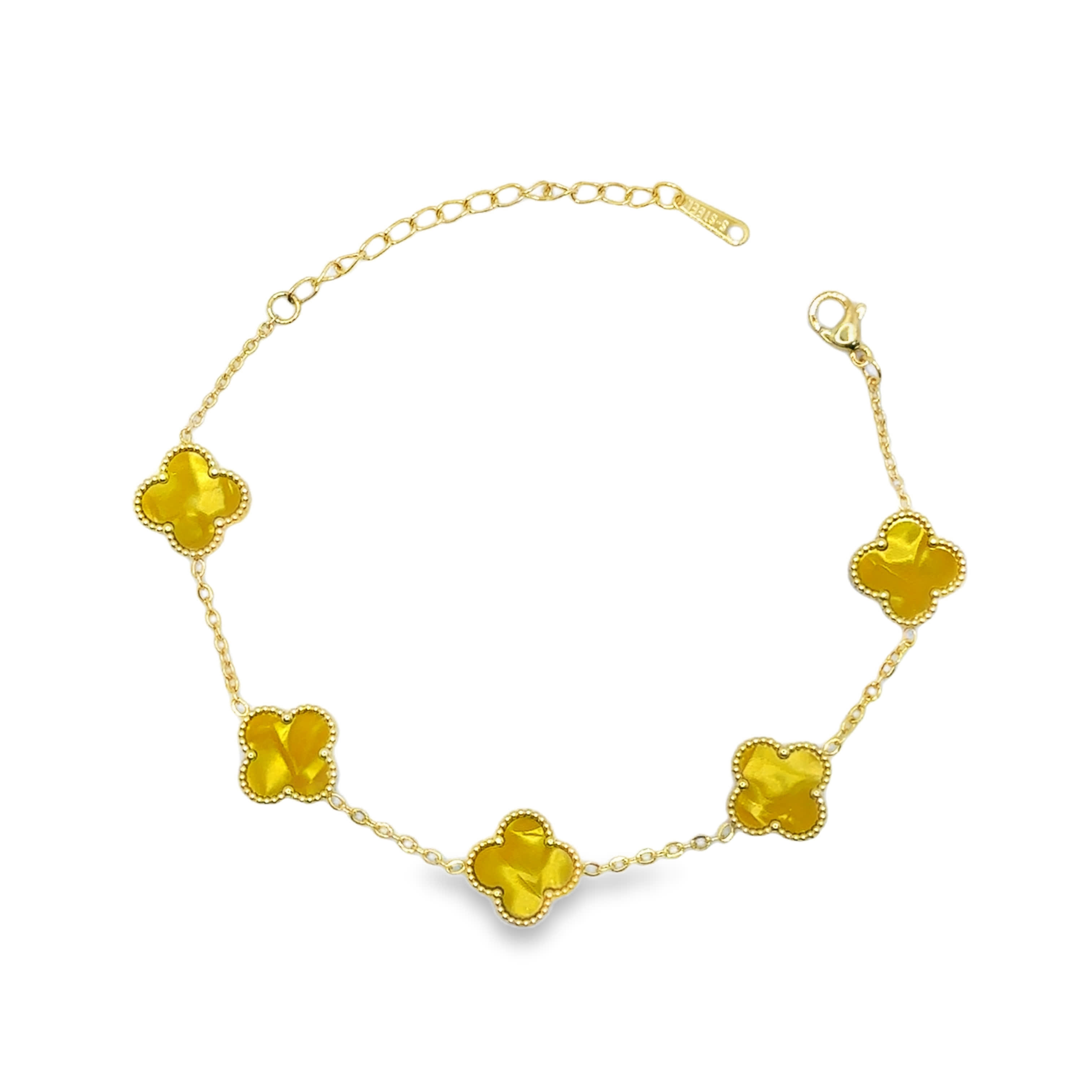 Bransoletka z Żółtym Agatem i Zawieszkami Koniczyny