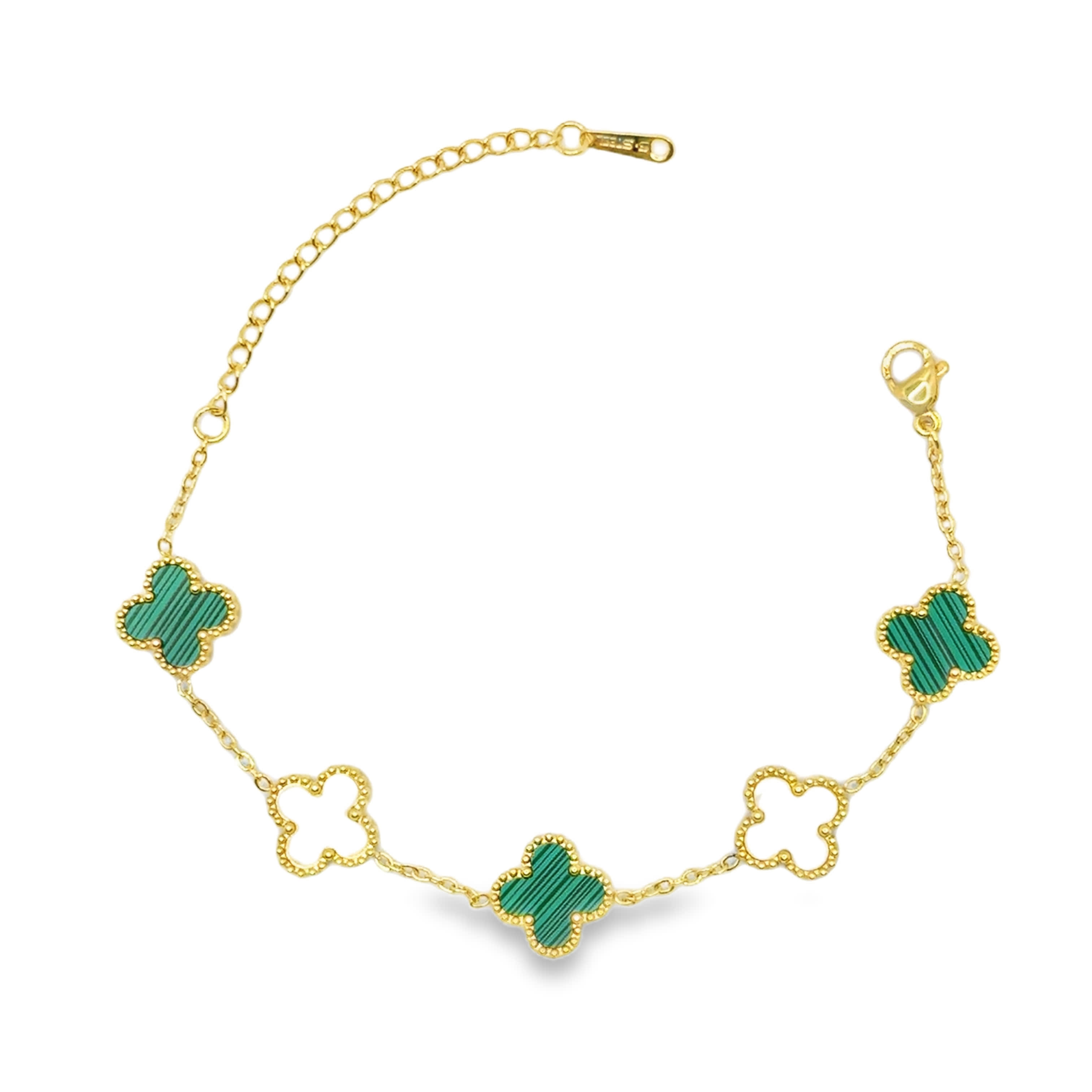 Bransoletka z Malachitowymi Charmsami w Kształcie Koniczyny