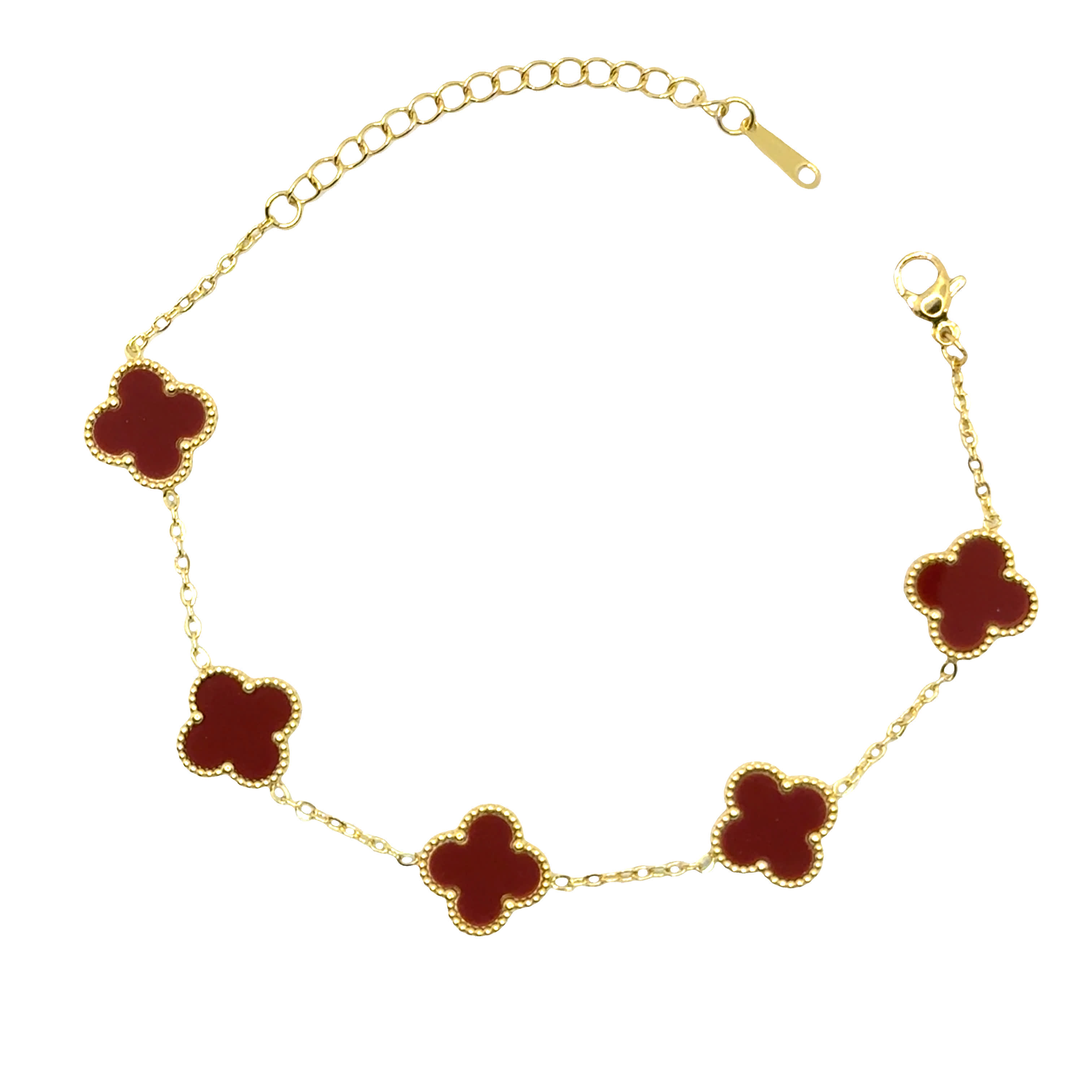 Bransoletka z Czerwonymi Agatami i Koniczynami