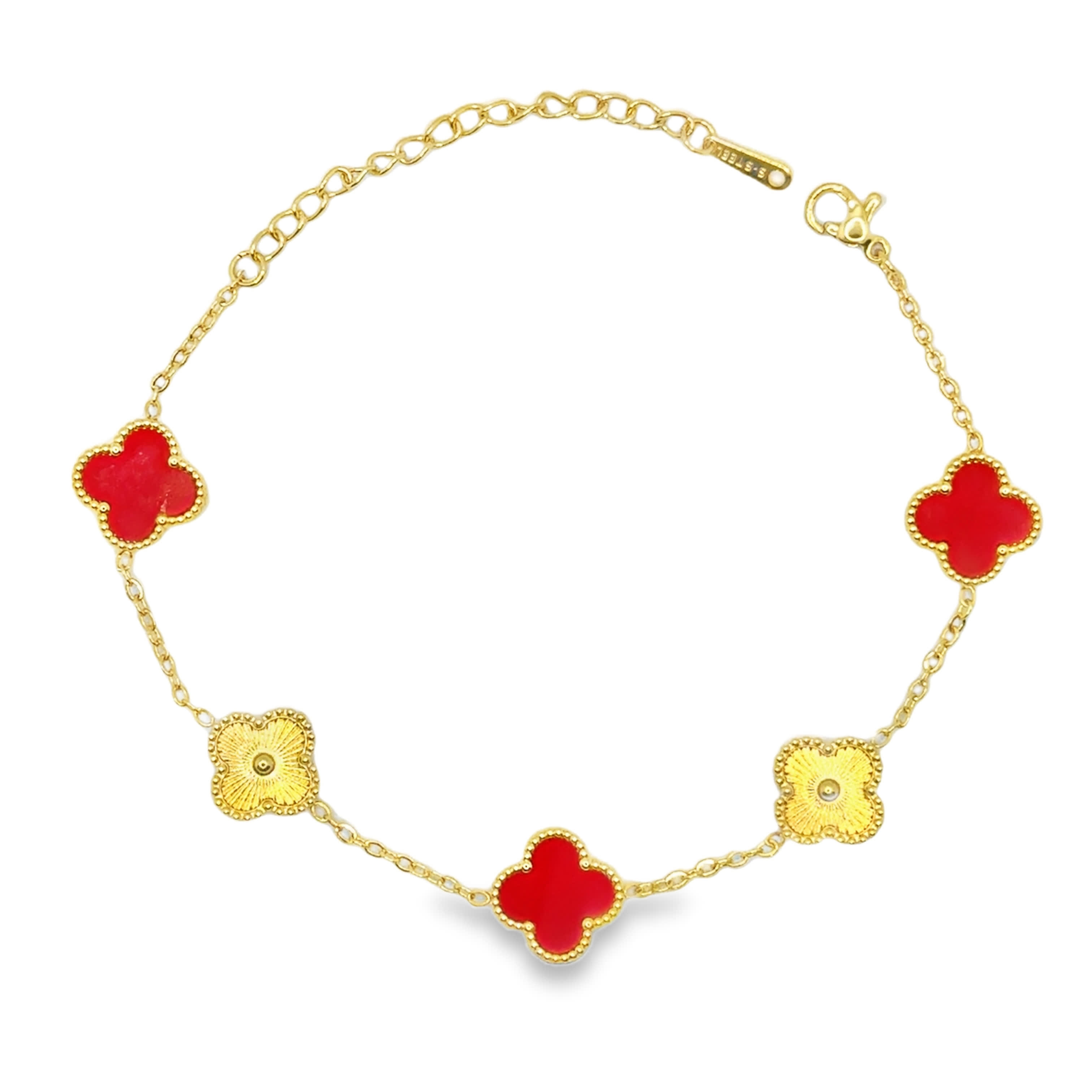 Bransoletka z Rubinowymi Kaboszonami w Kształcie Koniczyny