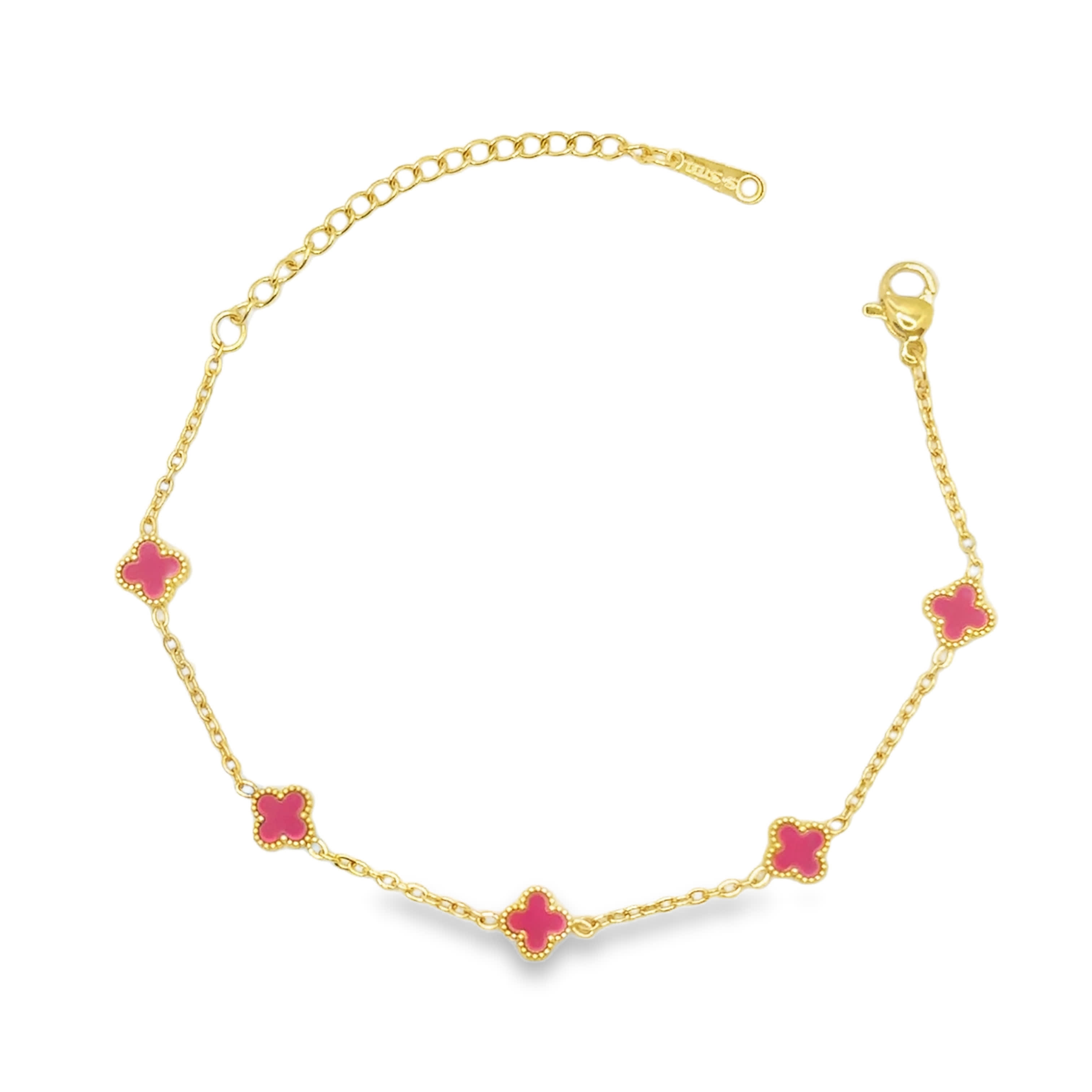 Bransoletka ze złoconej stali z łańcuszkami i czerwonymi koralowymi akcentami