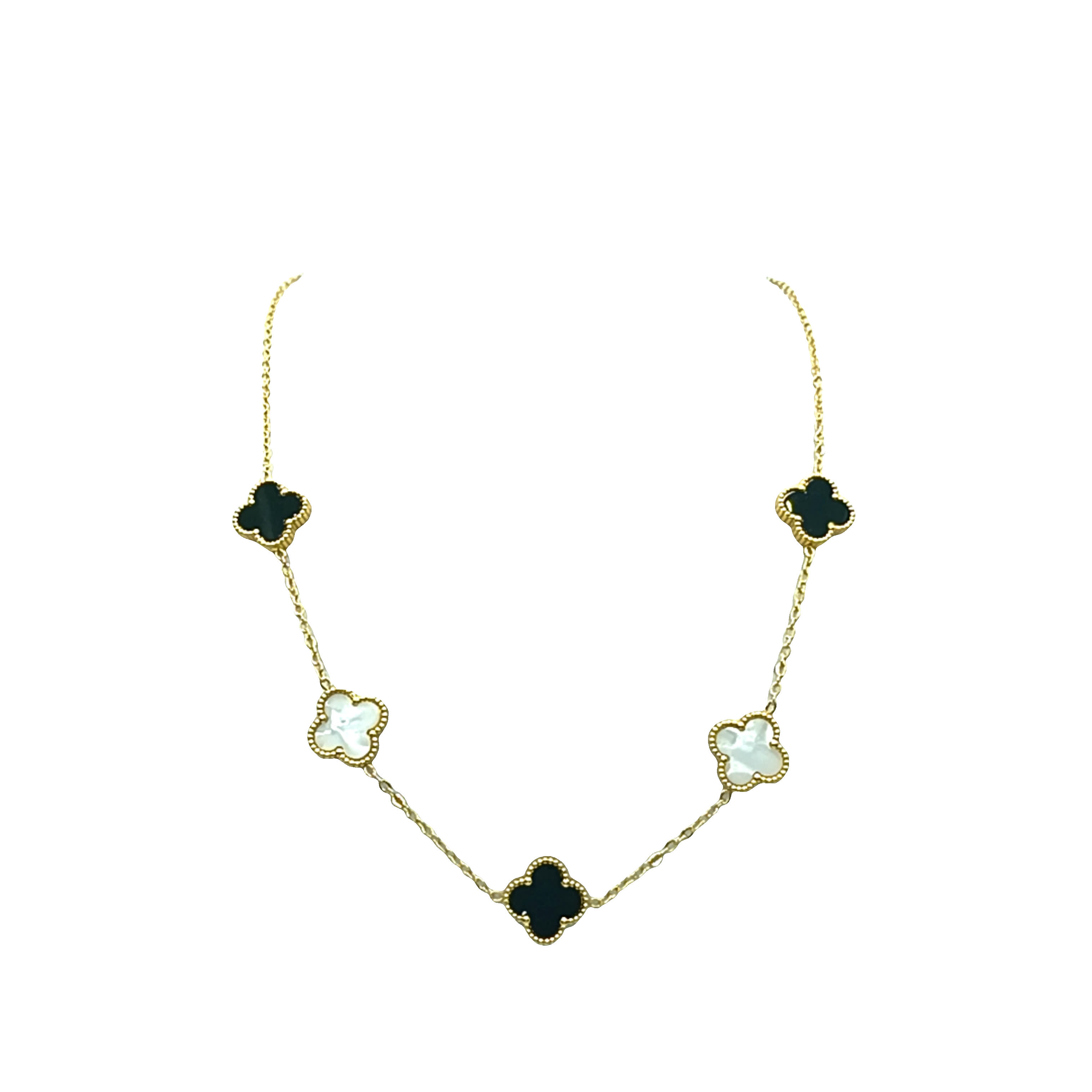 Złocony naszyjnik z łańcuszkiem i akcentami onyksowymi