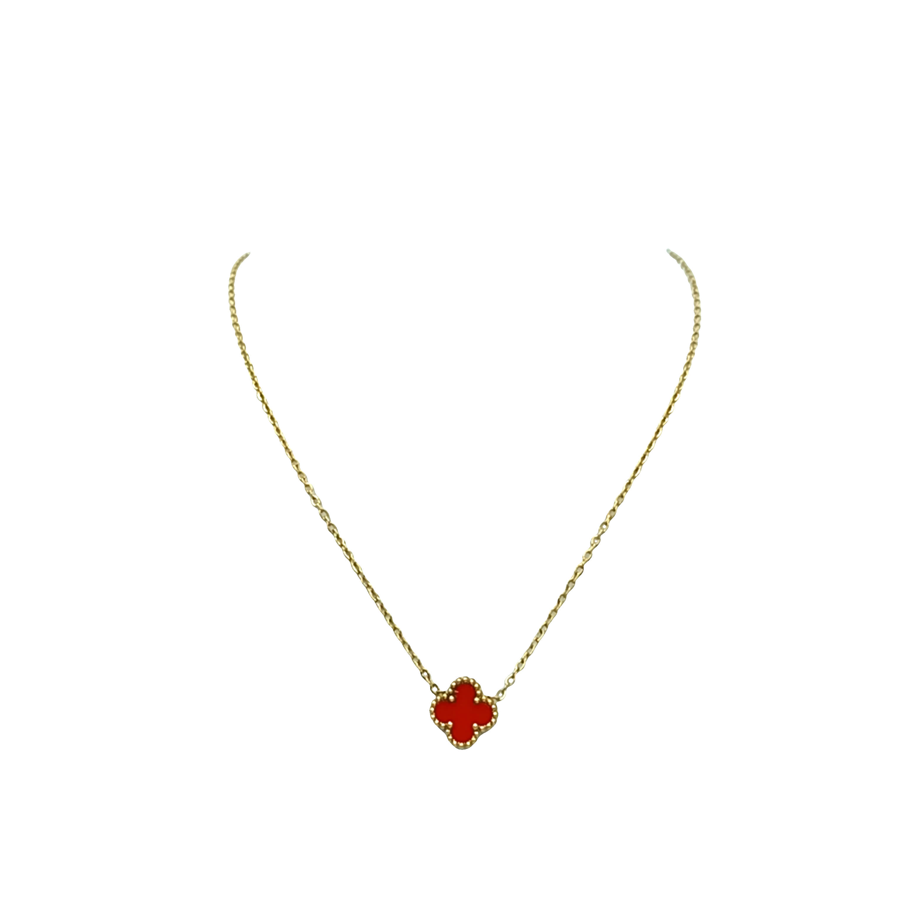 Złocony naszyjnik z łańcuszkiem i wisiorkiem z czerwonego korala