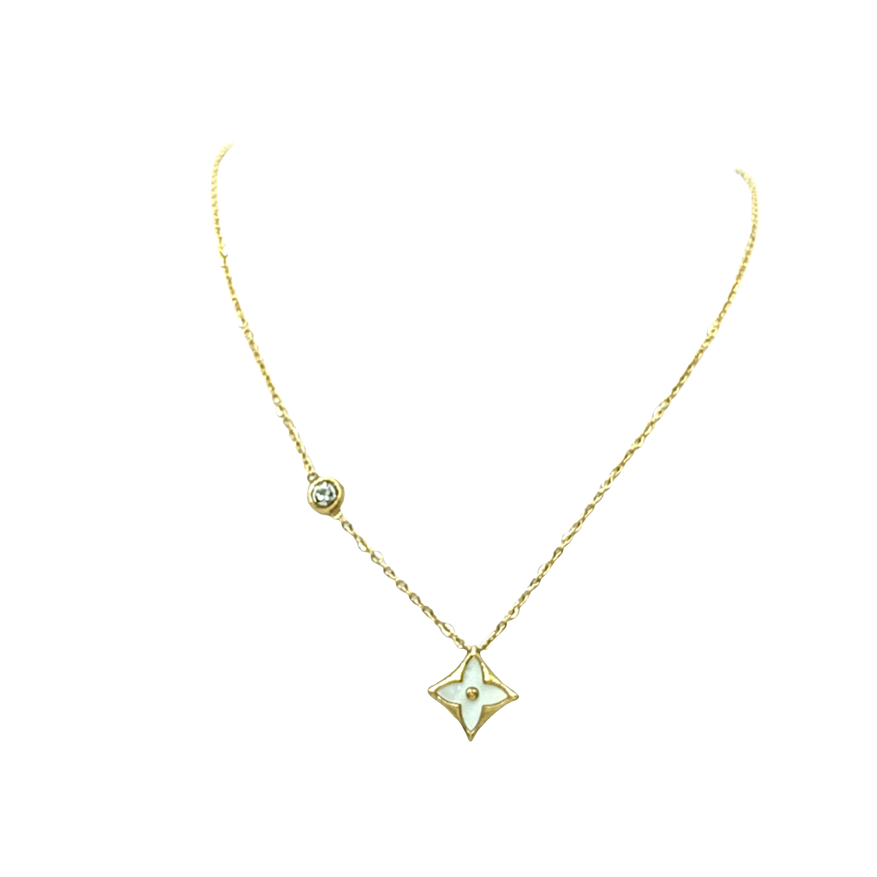 Złocony naszyjnik z okrągłym brylantowym kamieniem