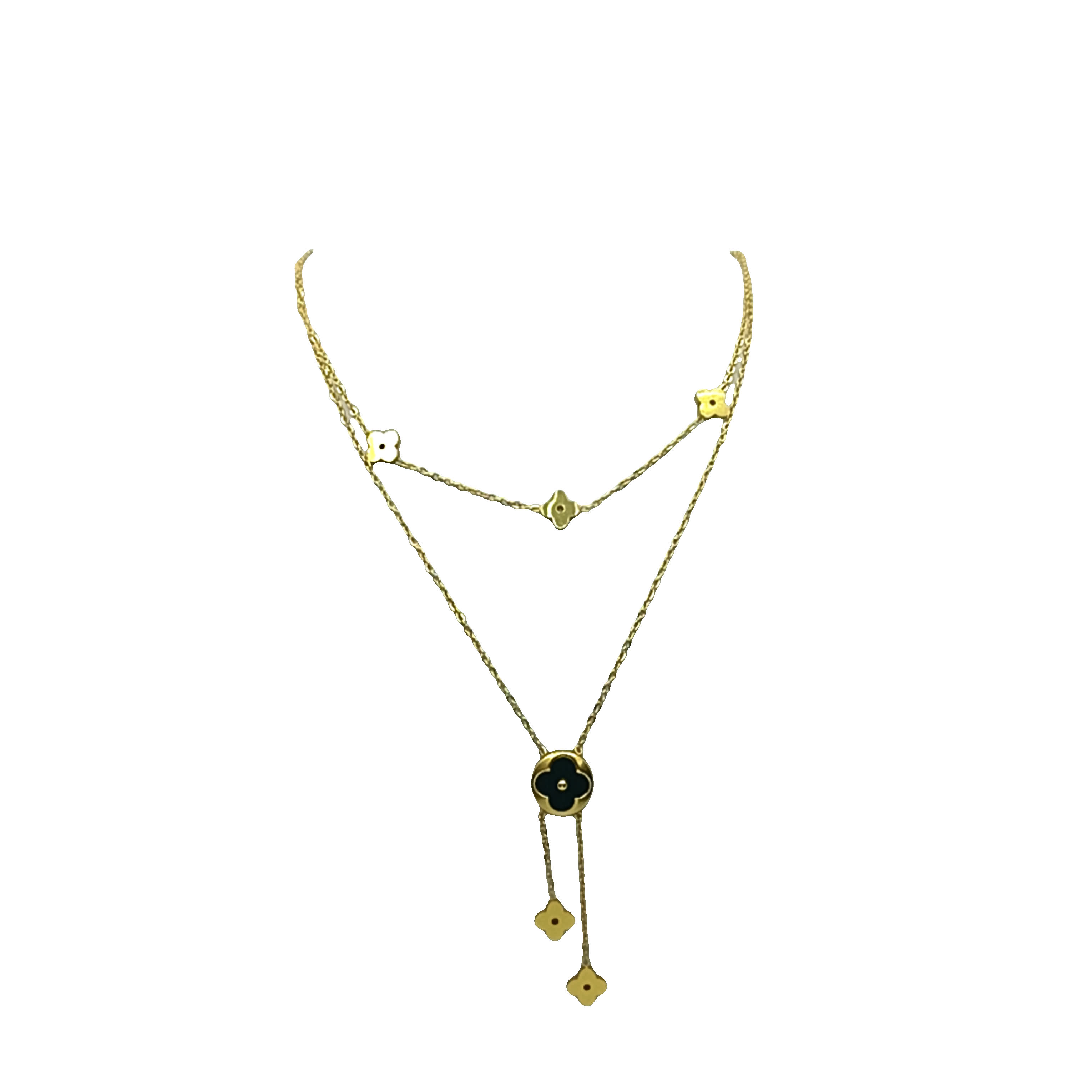 Złocony naszyjnik z łańcuszkiem i akcentami koniczyny