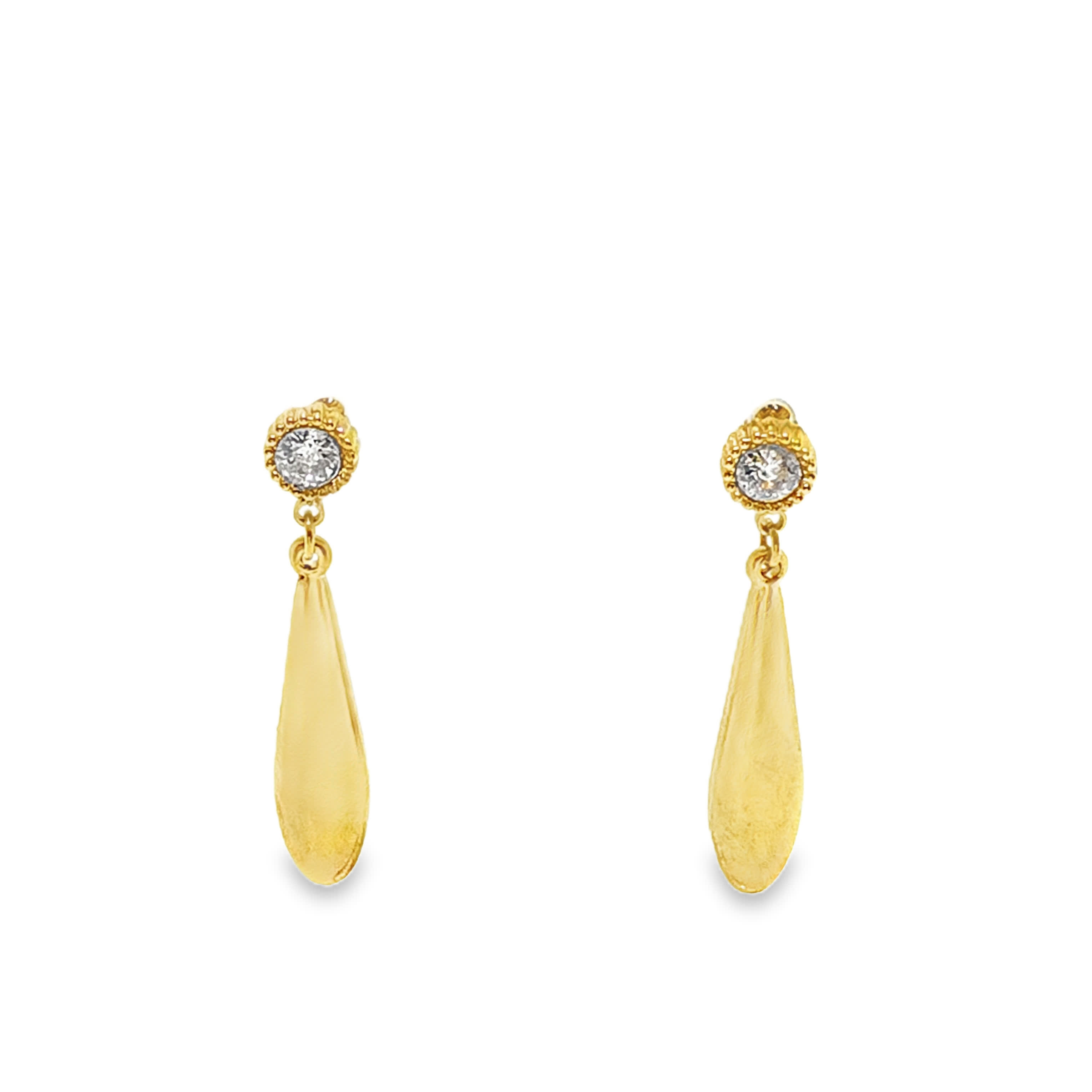 Złocone wiszące kolczyki z okrągłym kamieniem