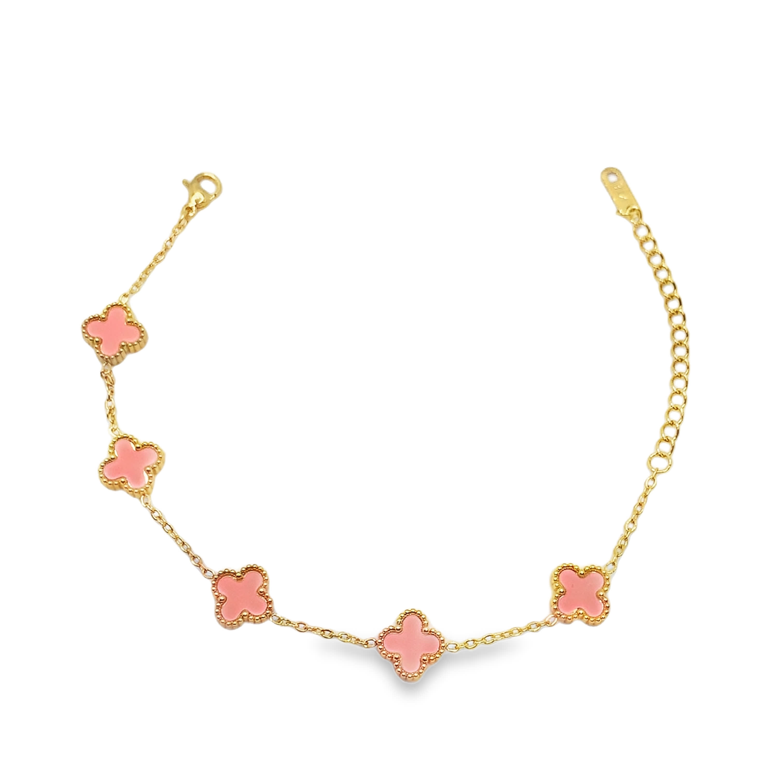 Elegancka złocona bransoletka łańcuszkowa z motywem koniczyny