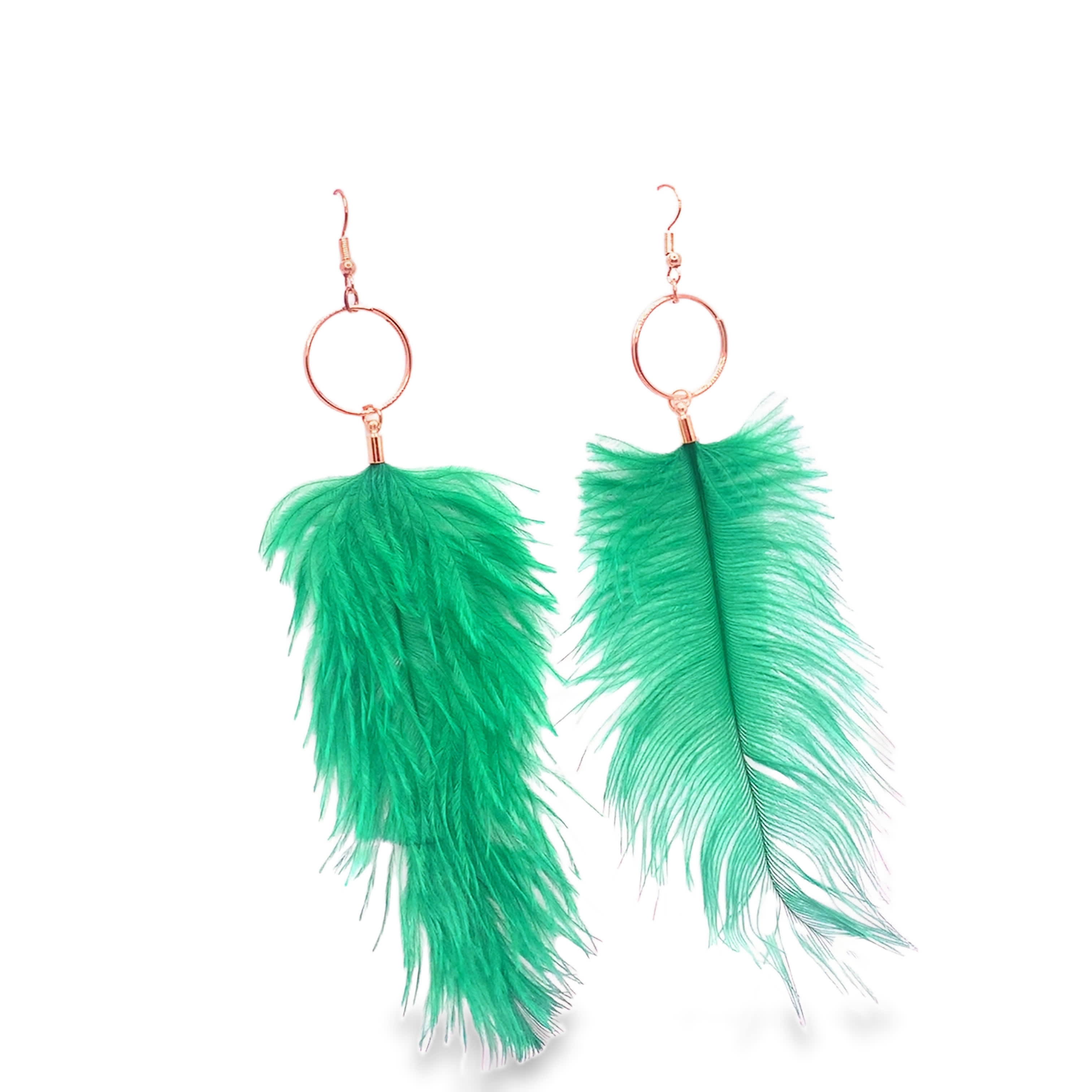 Fantazyjne zielone kolczyki z piórami