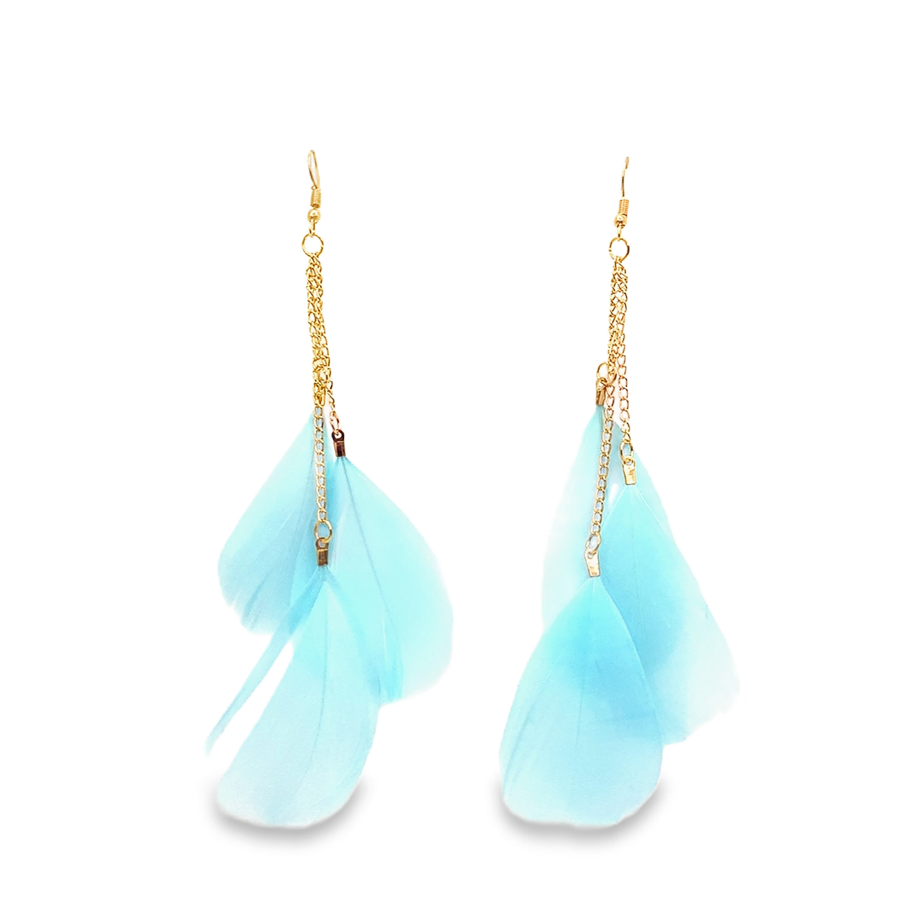 Złocone wiszące kolczyki z piórami