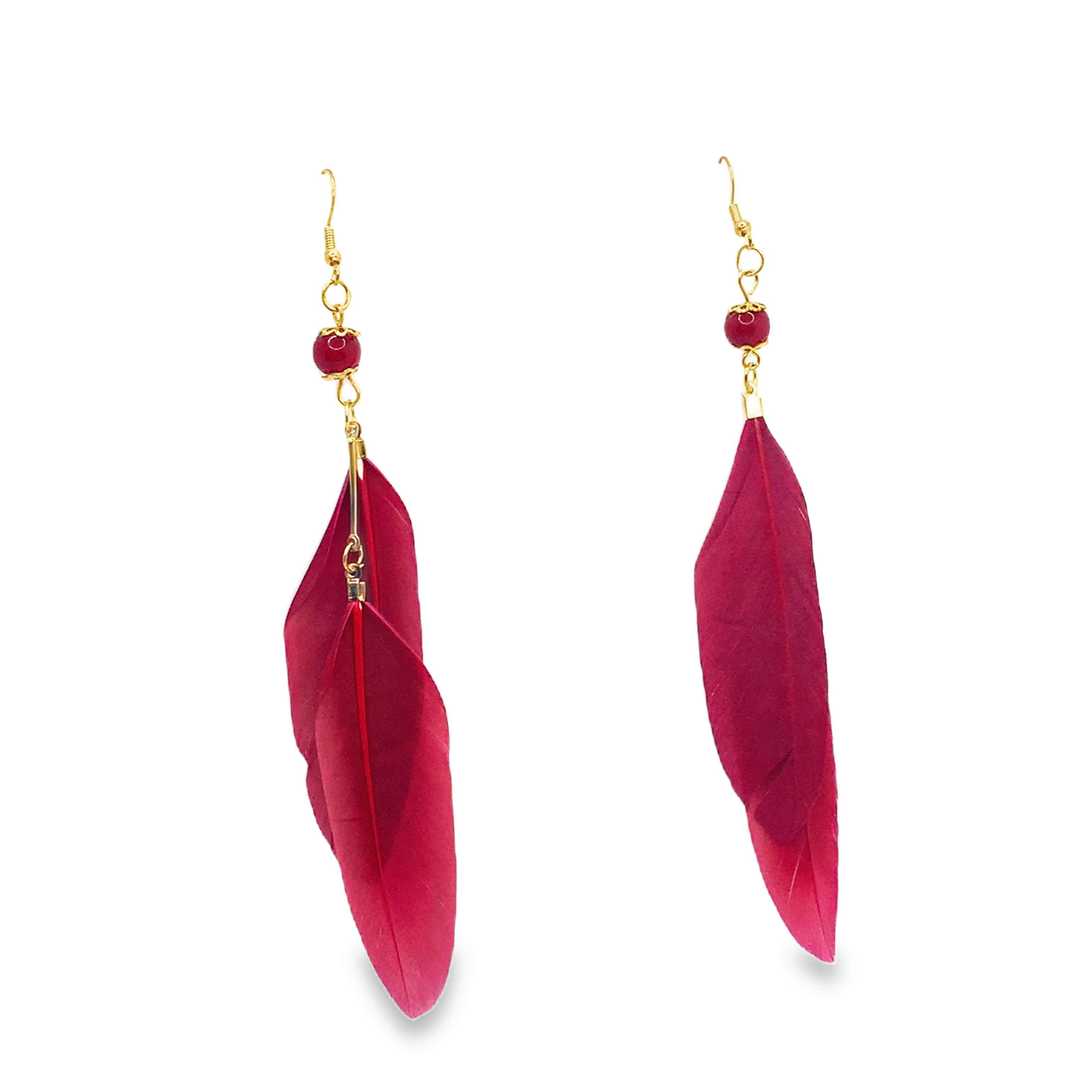 Złocone wiszące kolczyki z okrągłym rubinem w kształcie kaboszonu