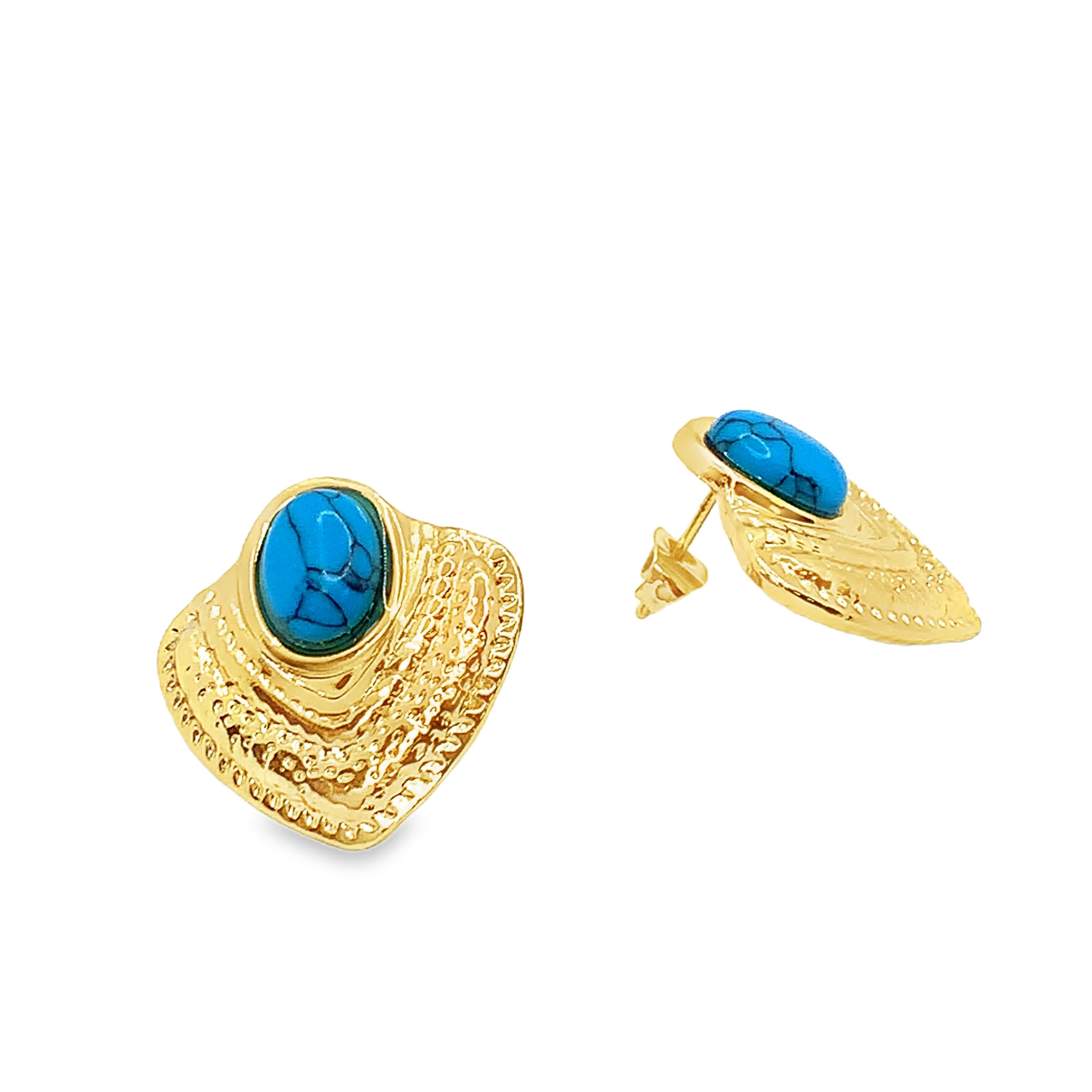 Złocone kolczyki z turkusem kaboszonowym