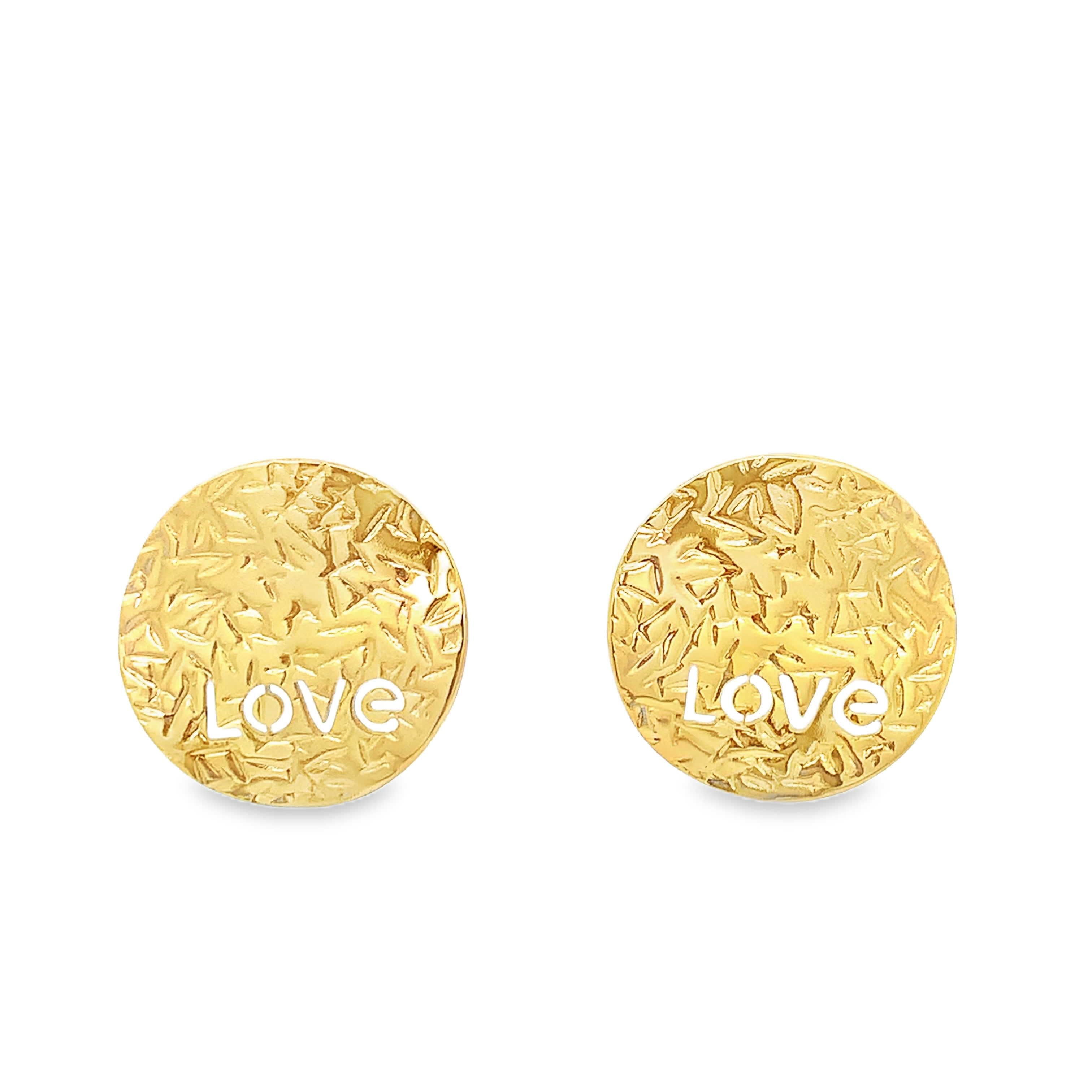 Kolczyki ze złoconej stali z teksturą „Miłość”
