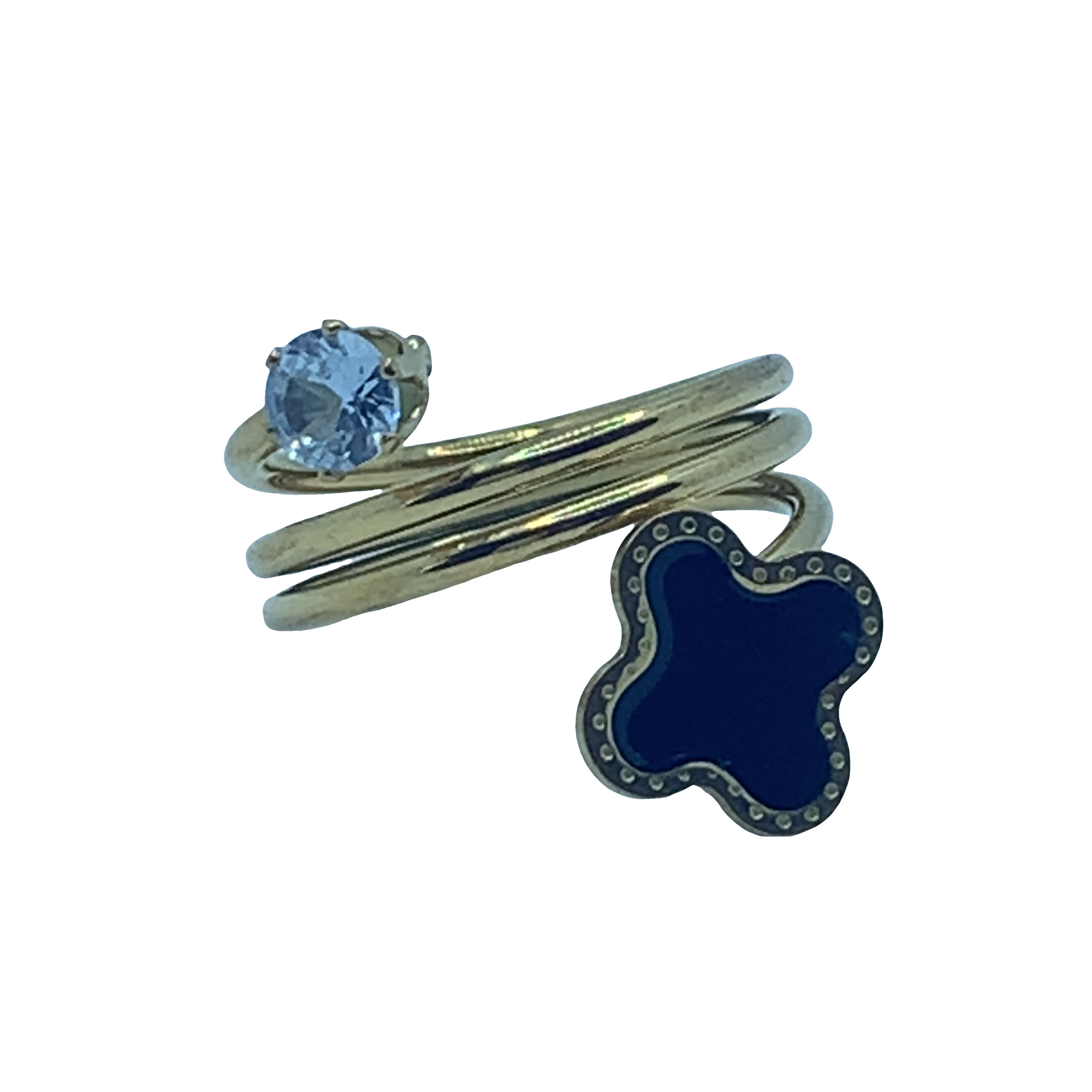 Pierścionek z koniczynką i akwamarynem ze stali