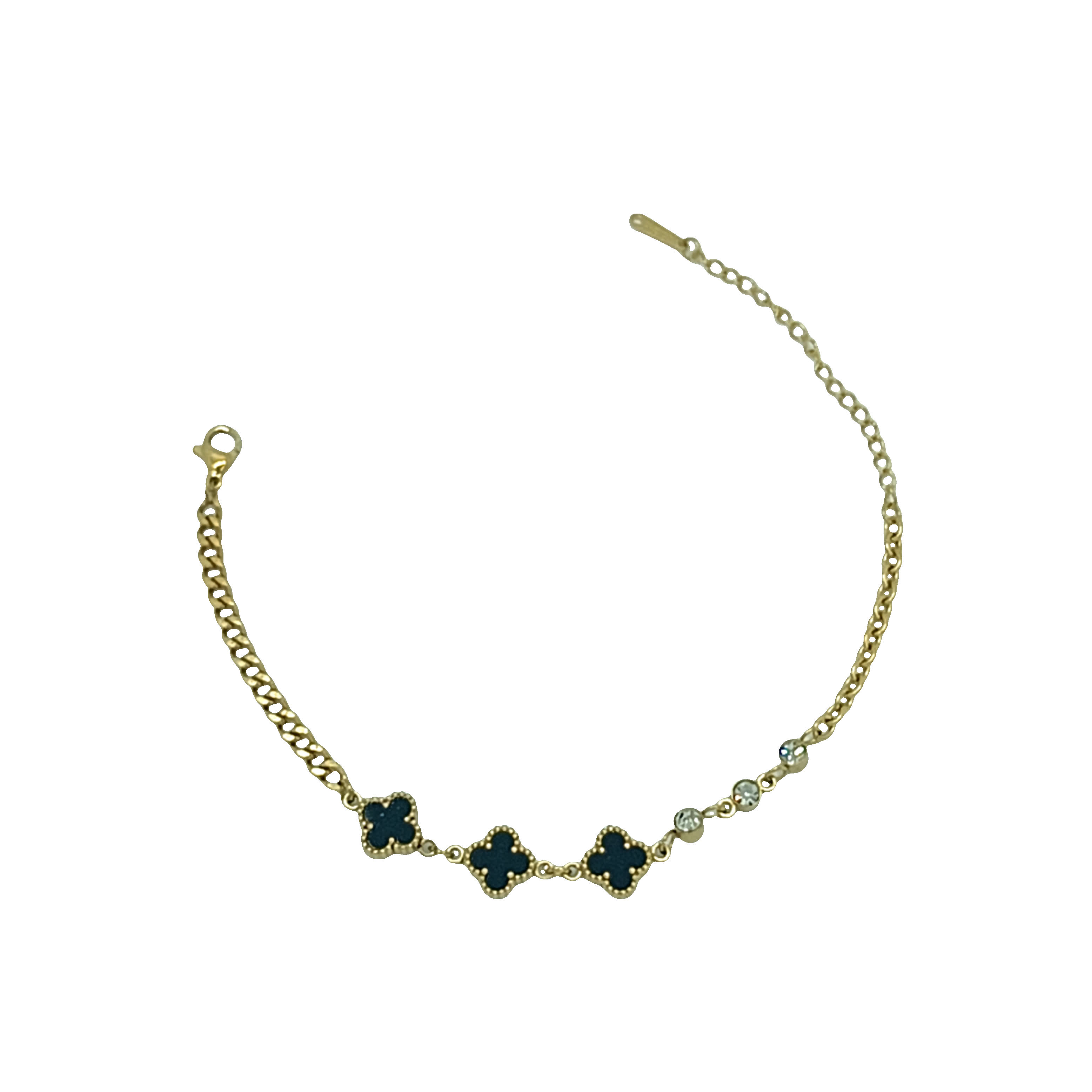 Elegancka złocona bransoletka z łańcuszkiem z motywem koniczyny i akcentami i