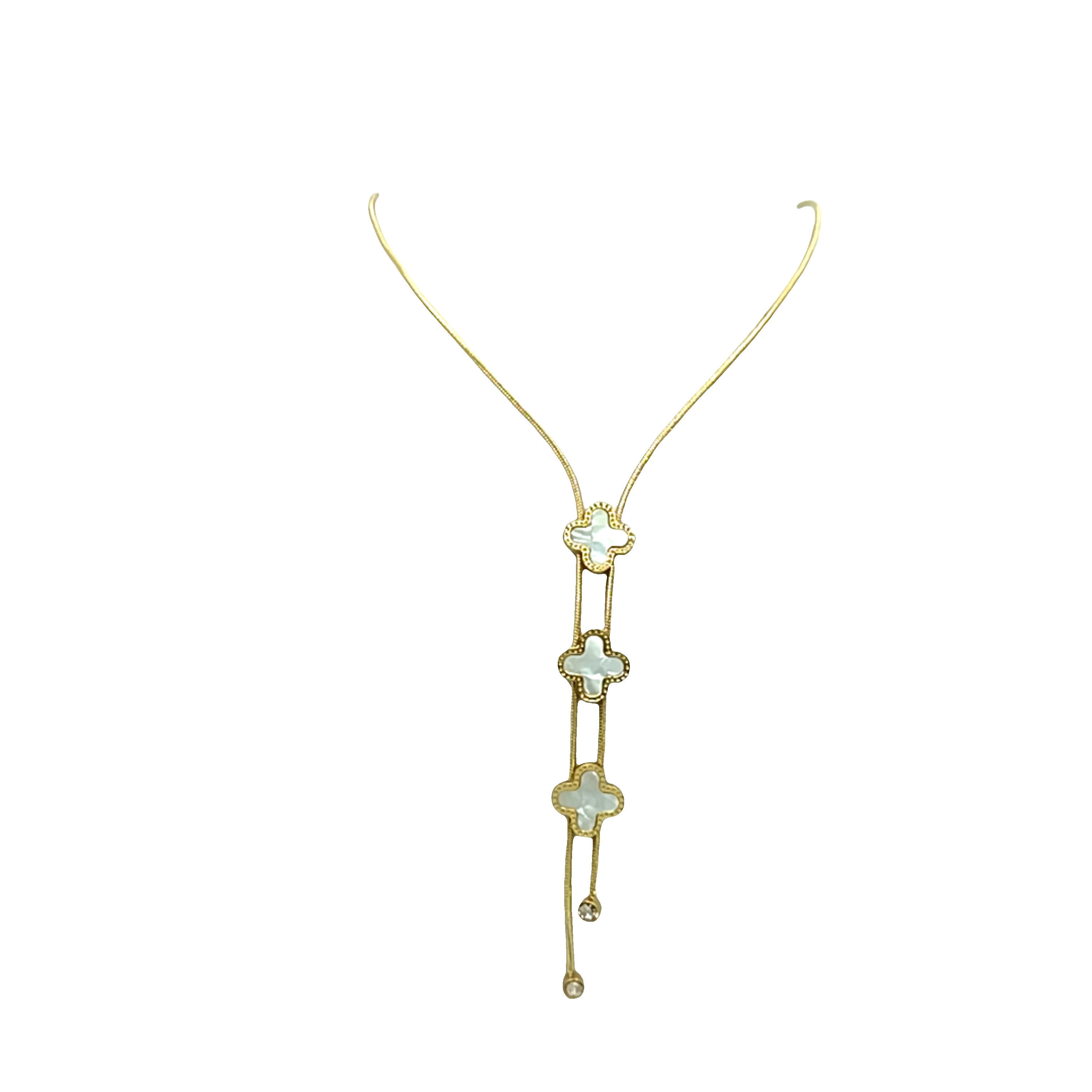 Elegancki złocony naszyjnik z łańcuszkiem i zawieszkami w kształcie koniczyny