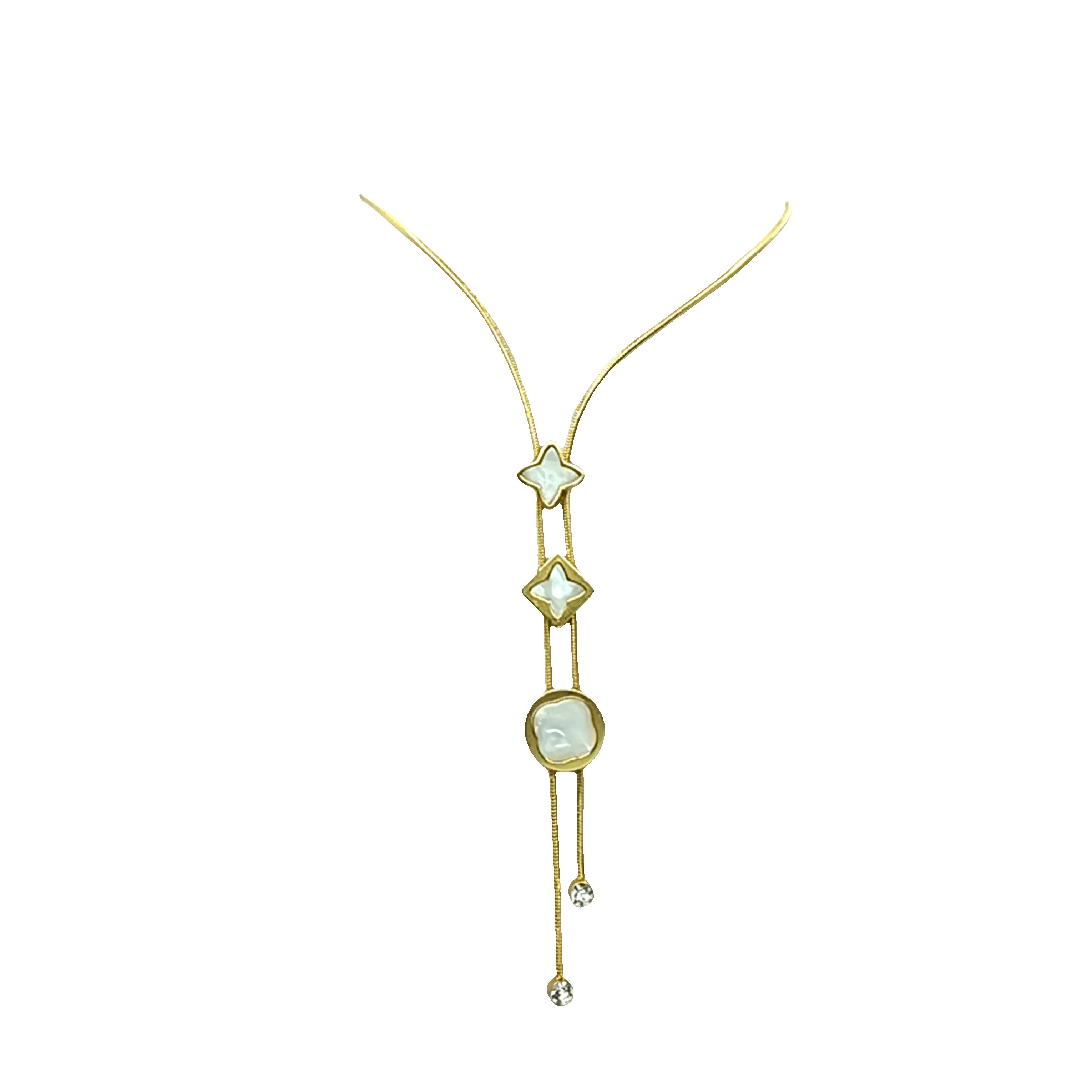 Złocony naszyjnik z zawieszką i okrągłą perłą kaboszonową