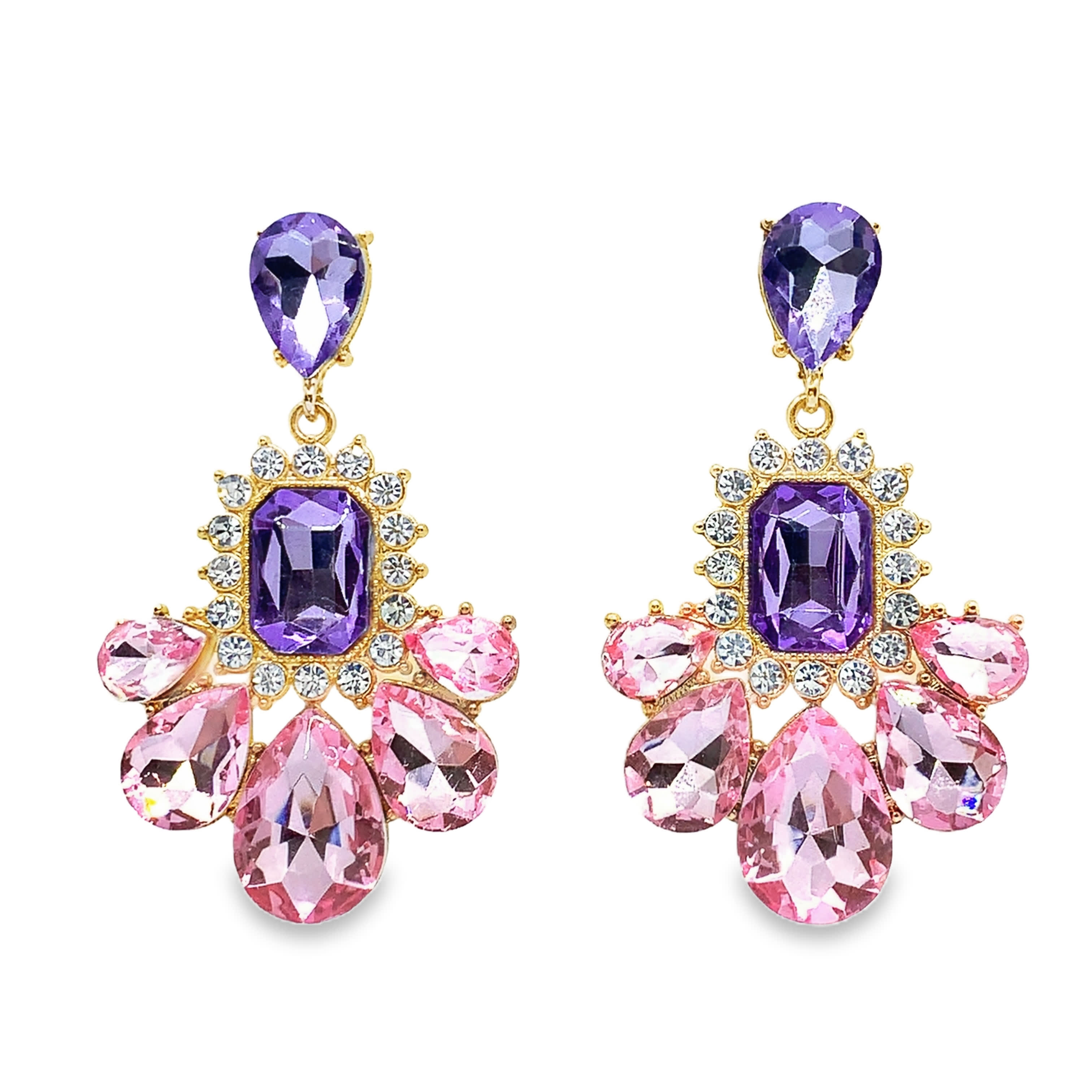 Złocone wiszące kolczyki z ametystem w kształcie gruszki