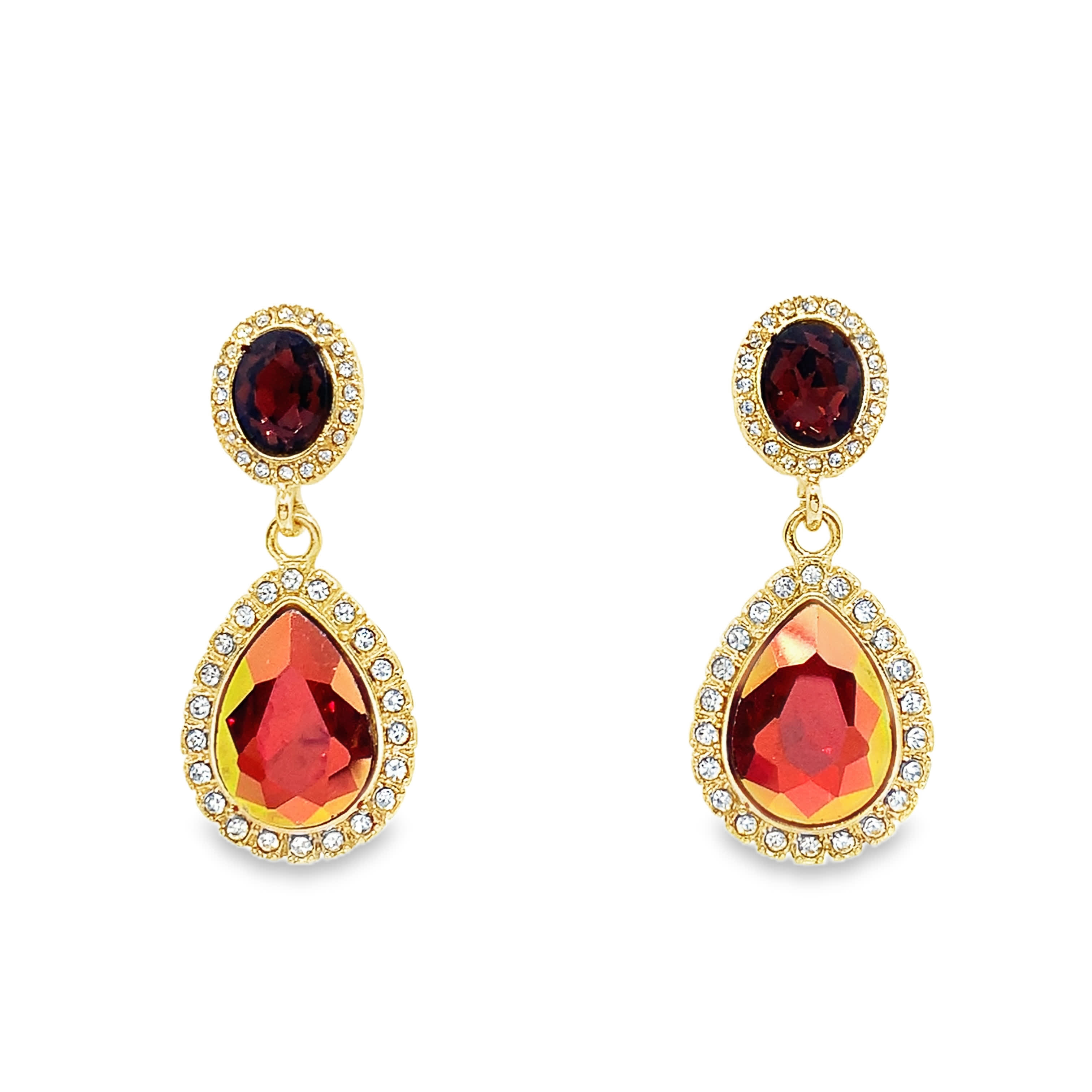 Złocone kolczyki z granatami w kształcie gruszki