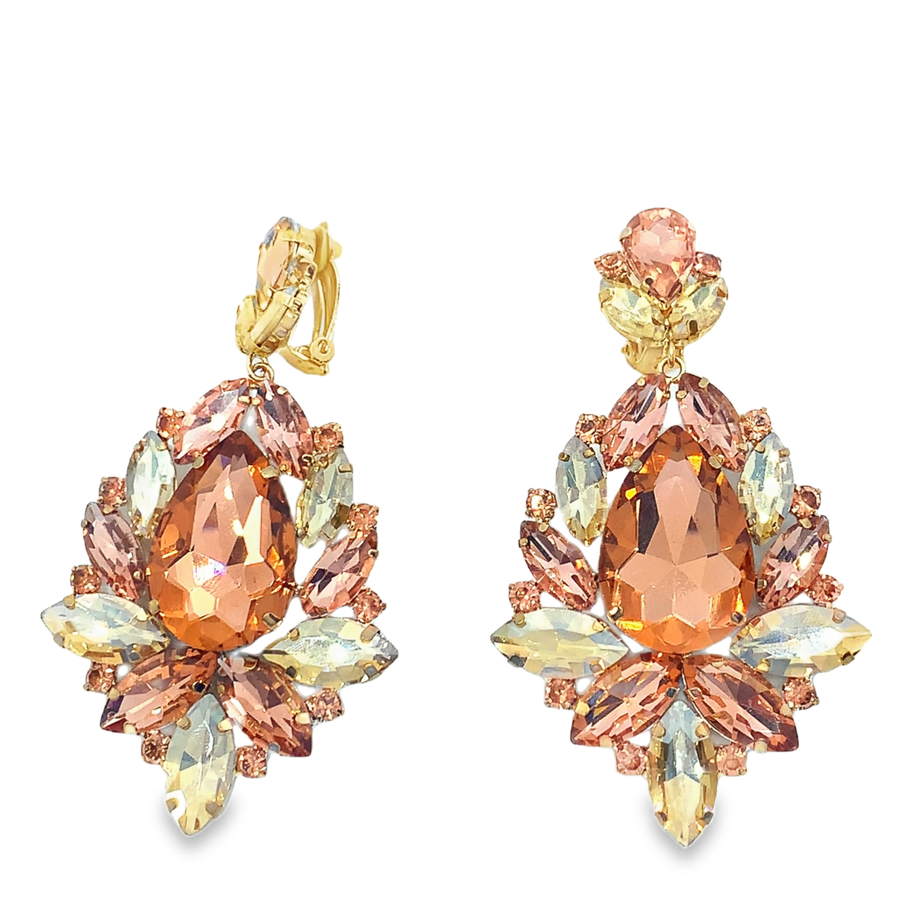 Złocone wiszące kolczyki z pomarańczowym kwarcem w kształcie gruszki