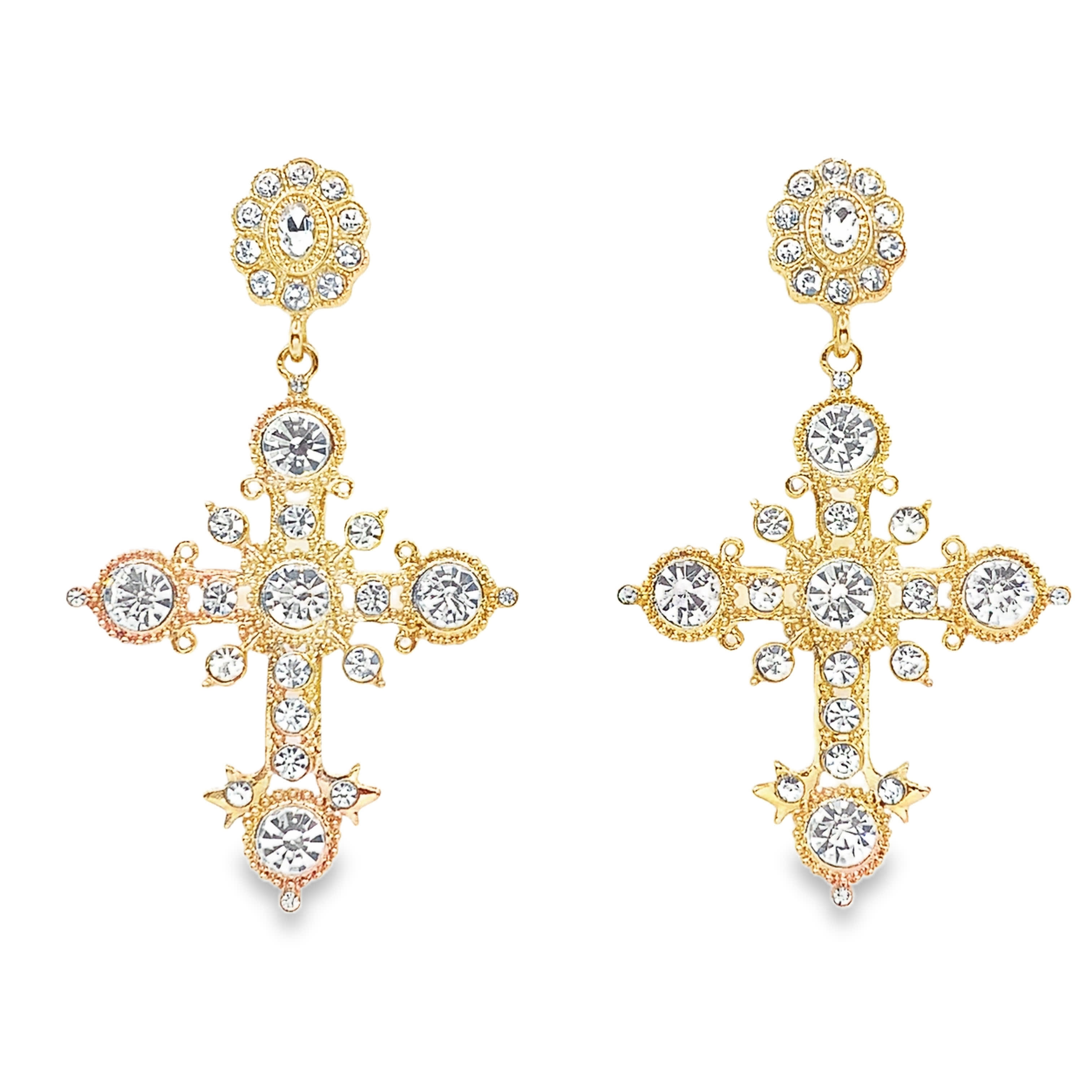 Złocone wiszące kolczyki z okrągłymi kamieniami