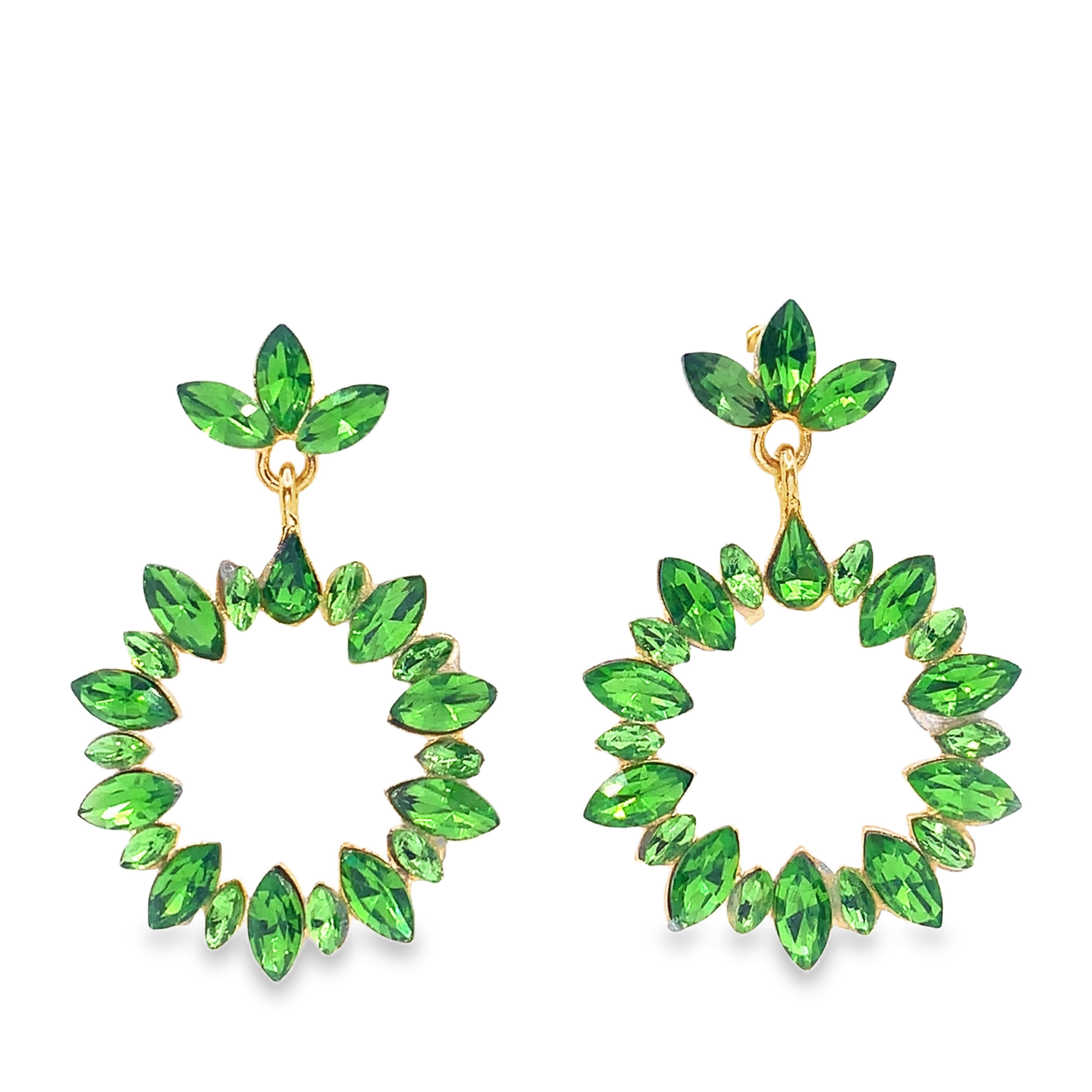 Złocone wiszące kolczyki z kamieniami markizowymi