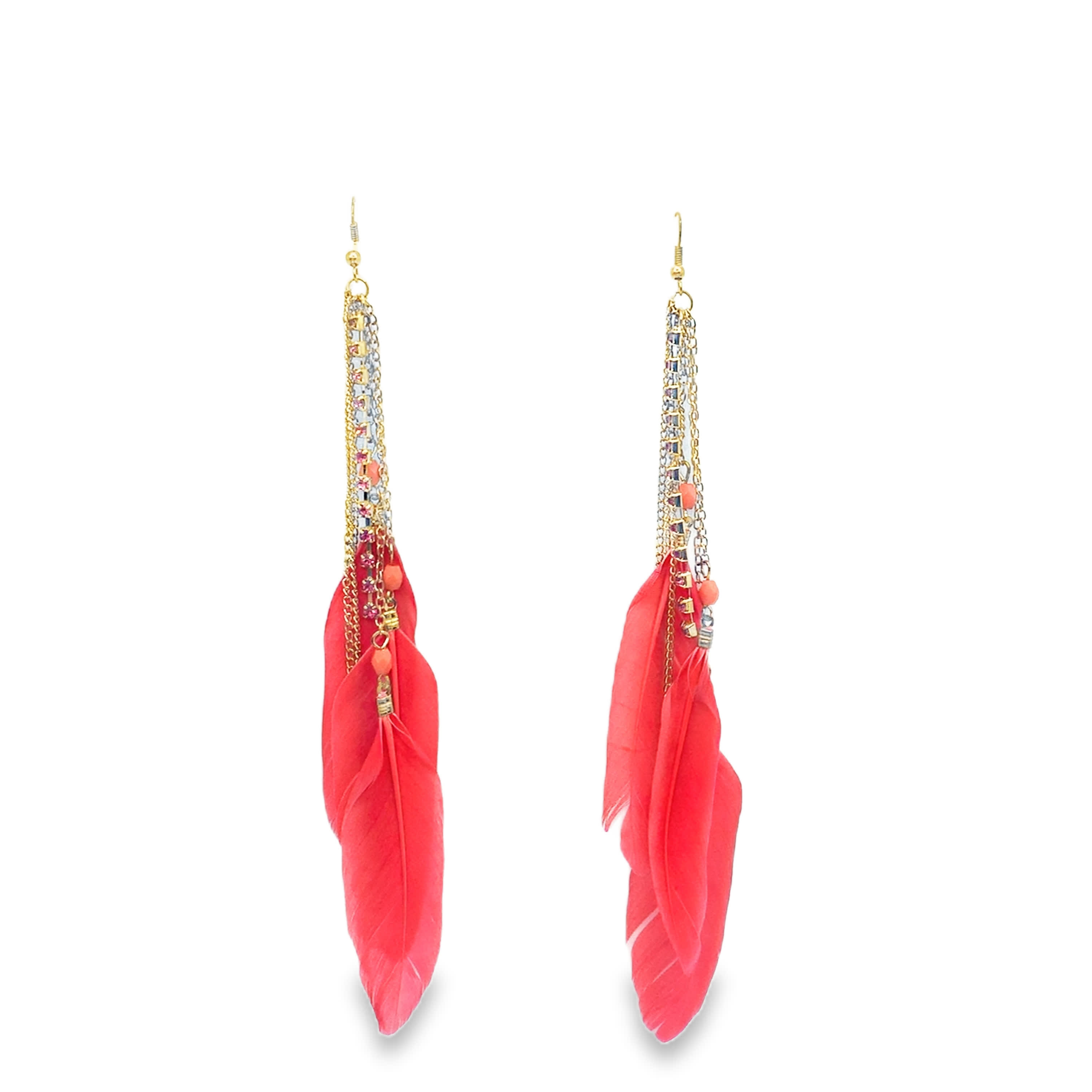 Kolczyki wiszące Red Feather Cascade