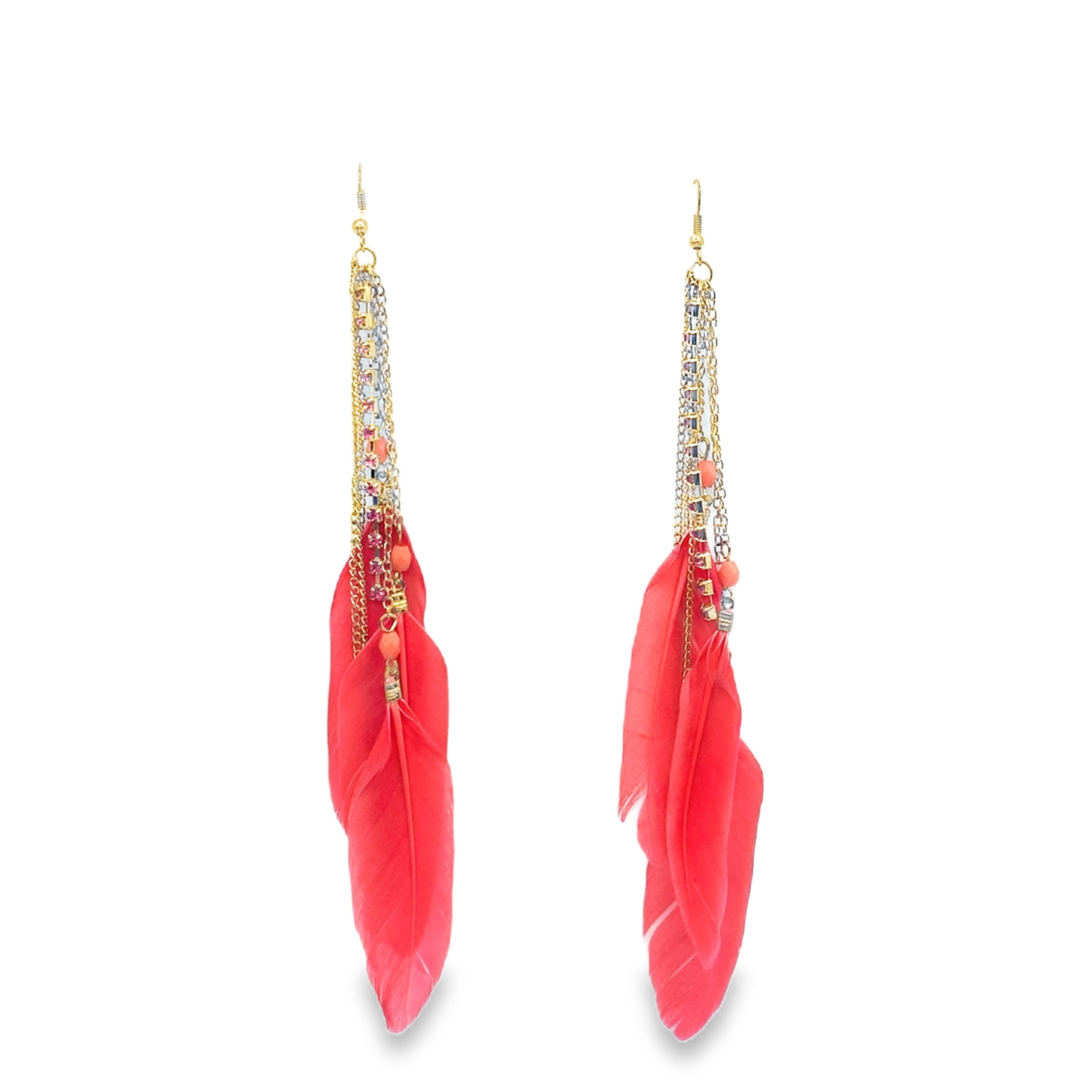 Kolczyki wiszące Red Feather Cascade