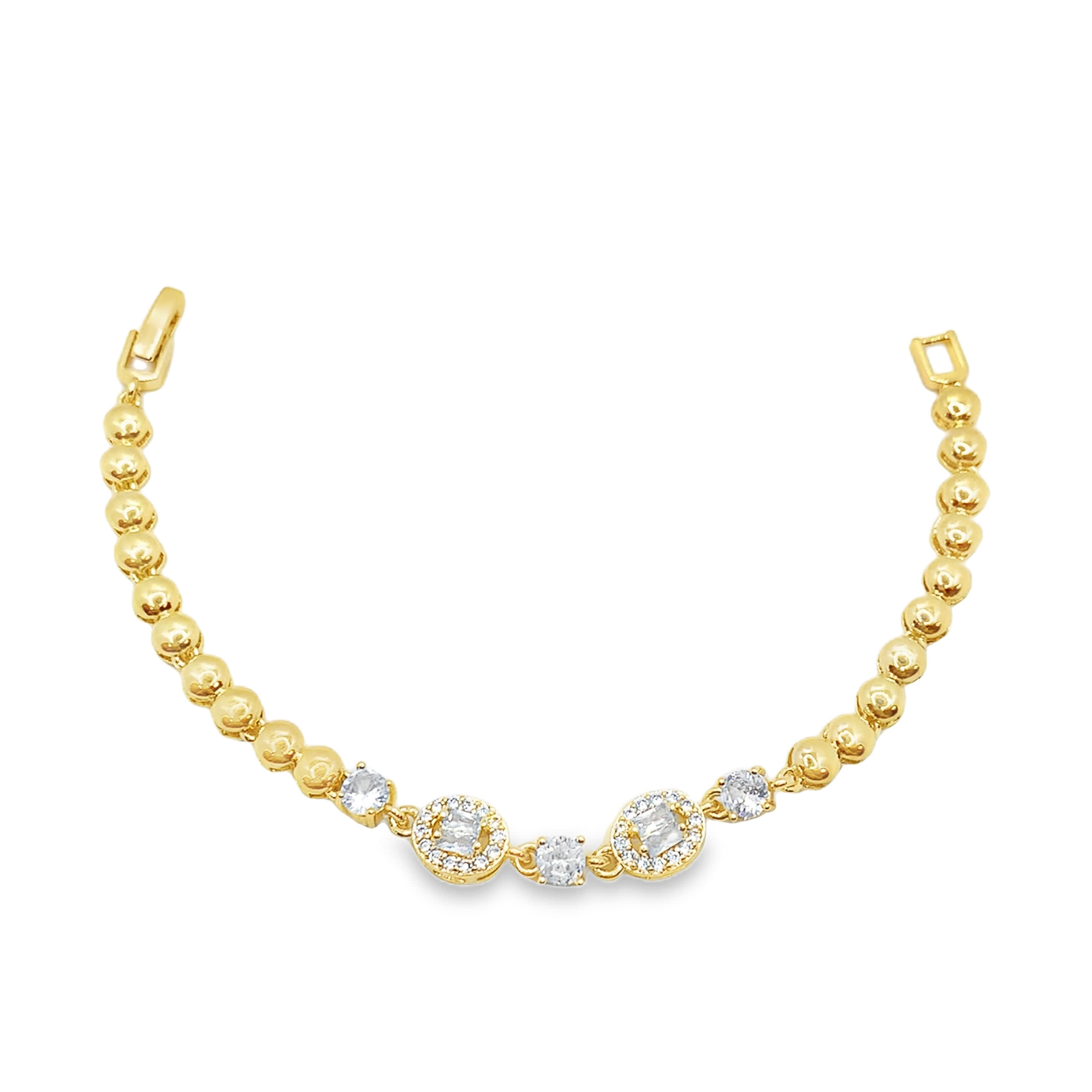 Bransoletka łańcuszkowa z 14-karatowego żółtego metalu z okrągłymi kamieniami