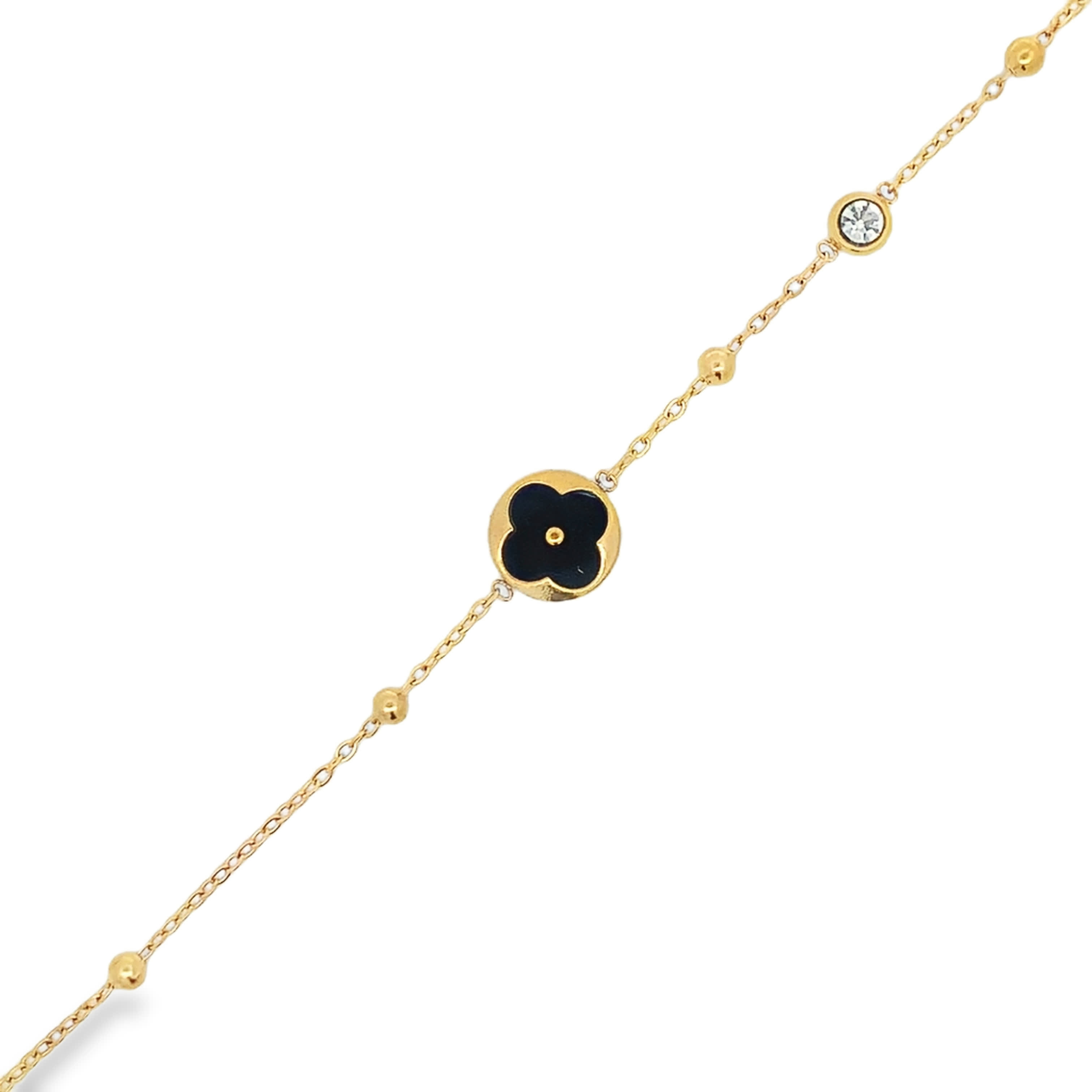 Złocona bransoletka łańcuszkowa z okrągłym kamieniem