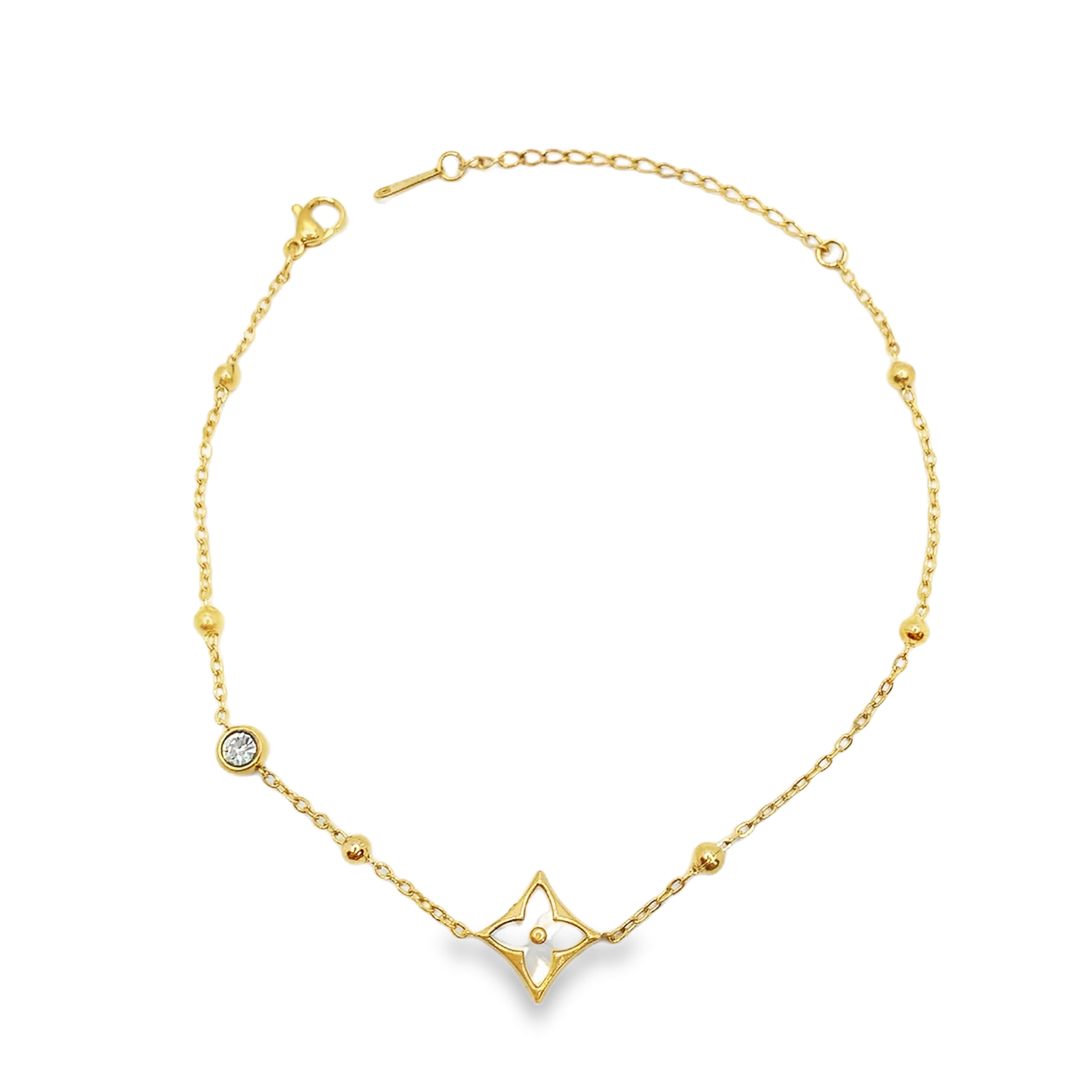 Bransoletka łańcuszkowa z 18-karatowego żółtego metalu z okrągłym kamieniem