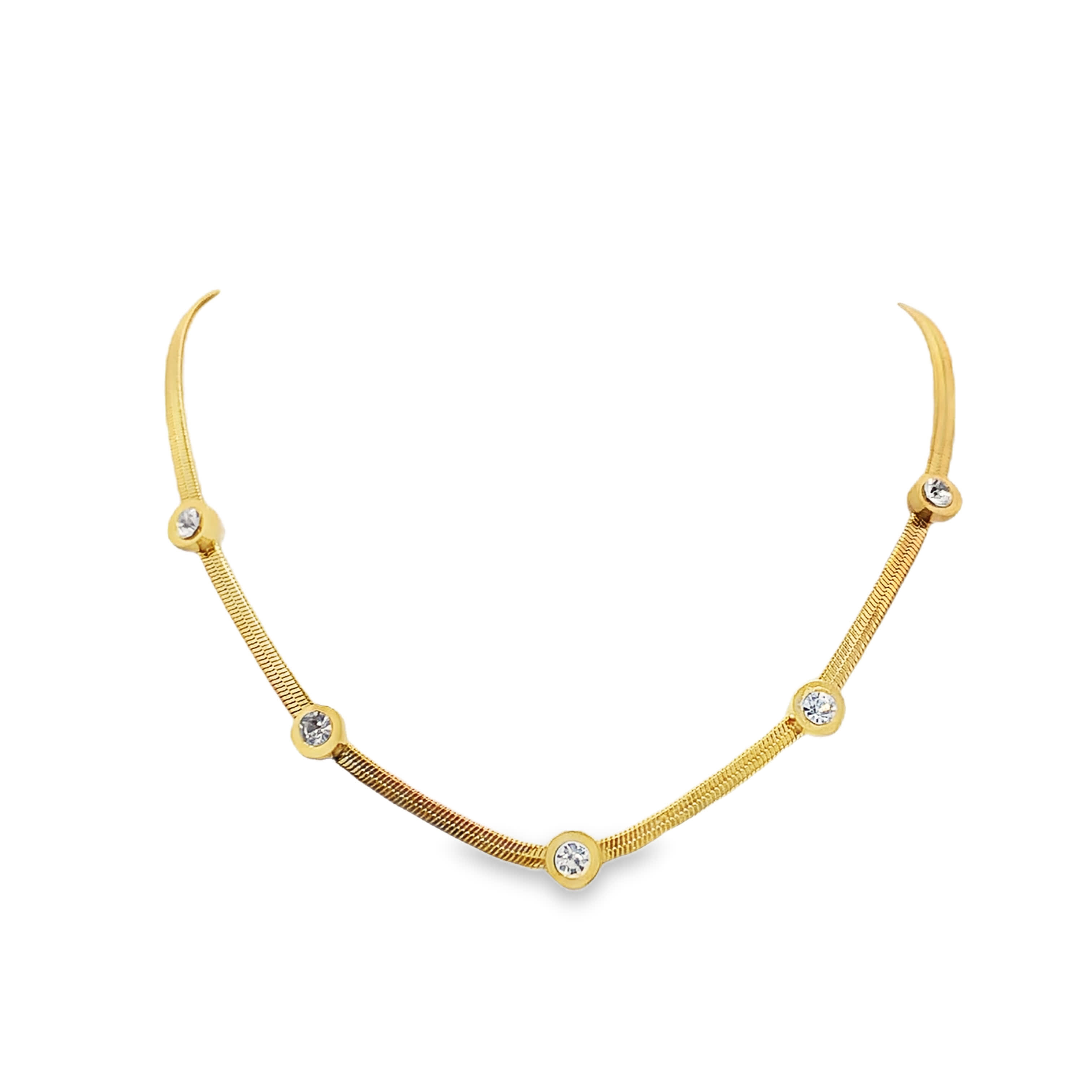 Złocony naszyjnik z łańcuszkiem i okrągłymi kamieniami