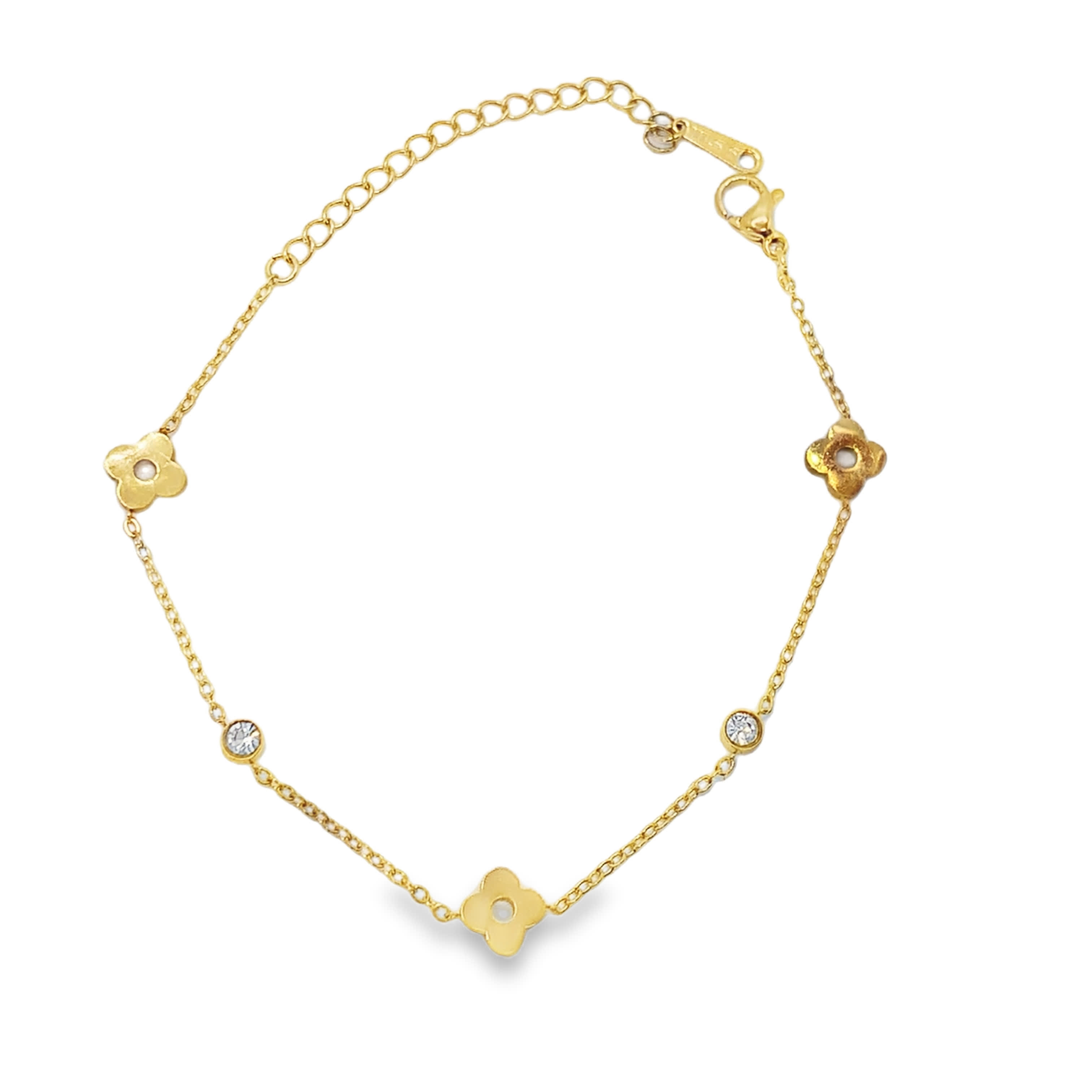 Bransoletka ze złoconej stali z łańcuszkiem i kamieniami