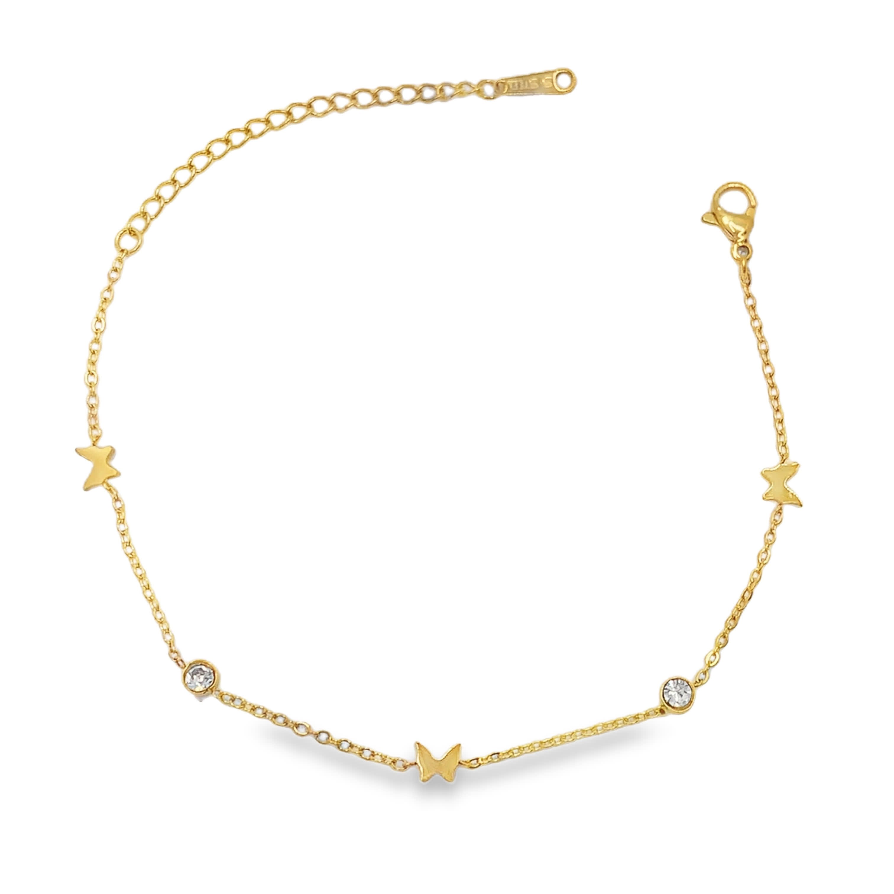 Delikatna złocona bransoletka łańcuszkowa z akcentami motyli