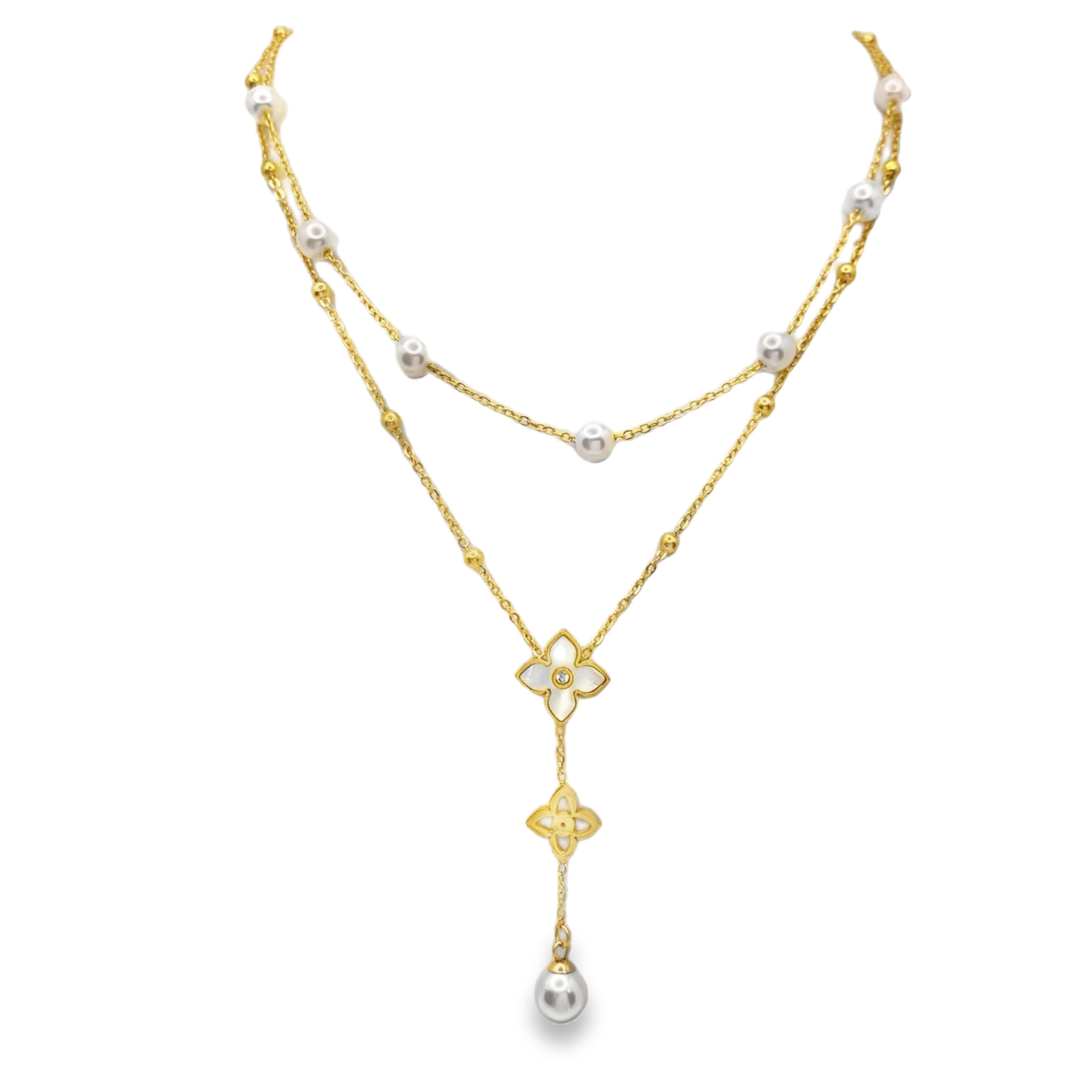 Naszyjnik ze złoconej stali z perłami kaboszonowymi