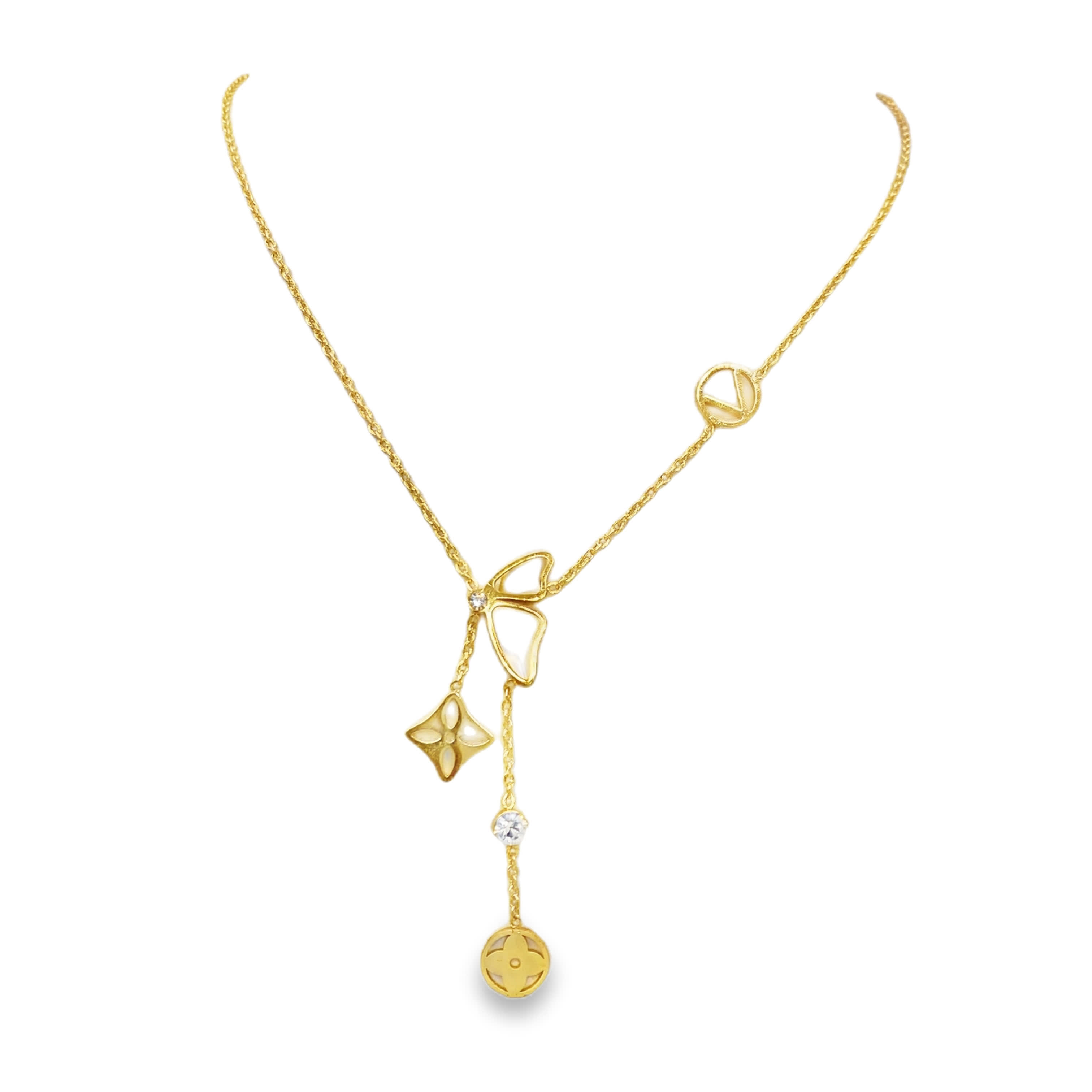 Naszyjnik ze złoconej stali z okrągłym kamieniem