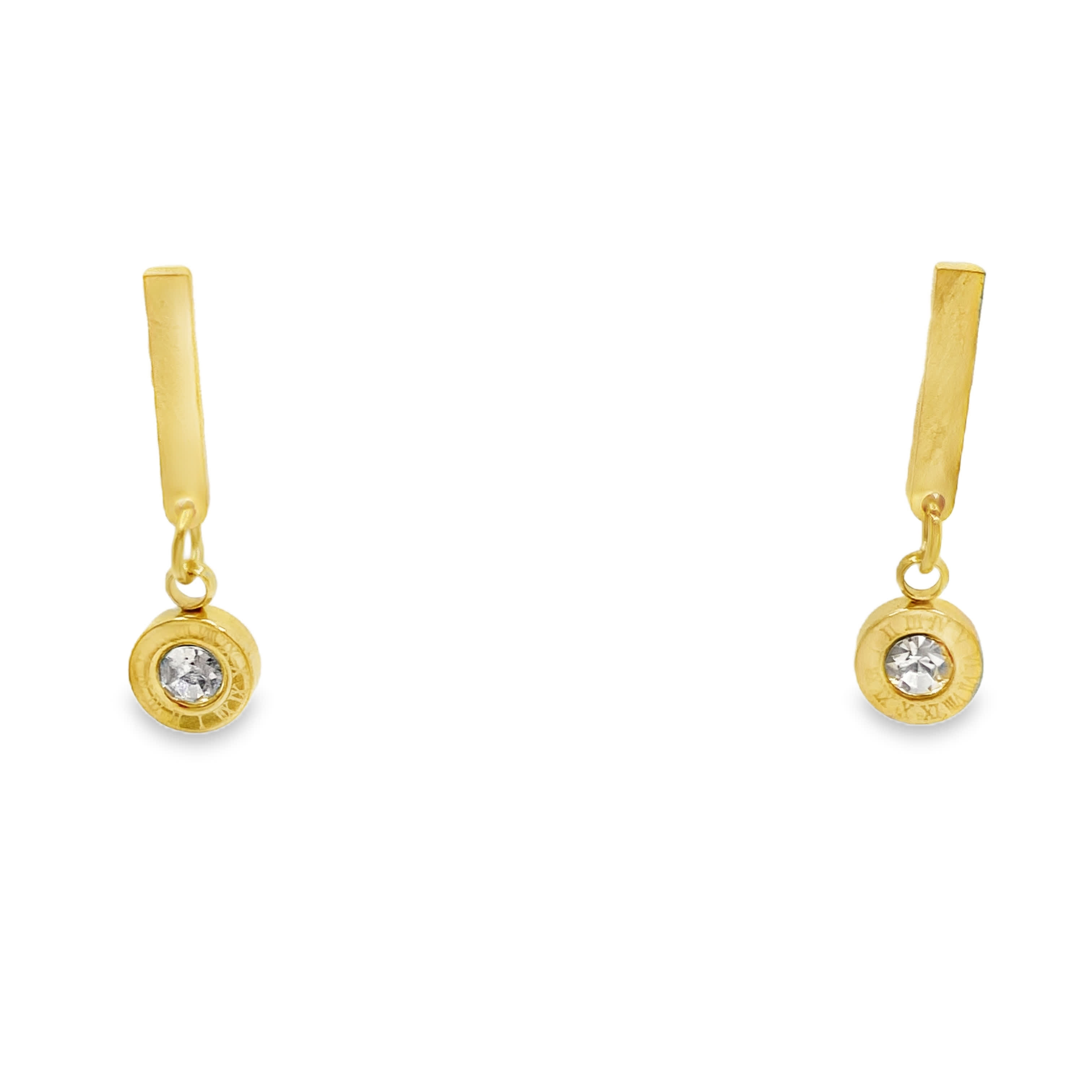 Złocone wiszące kolczyki z okrągłymi kryształowymi akcentami