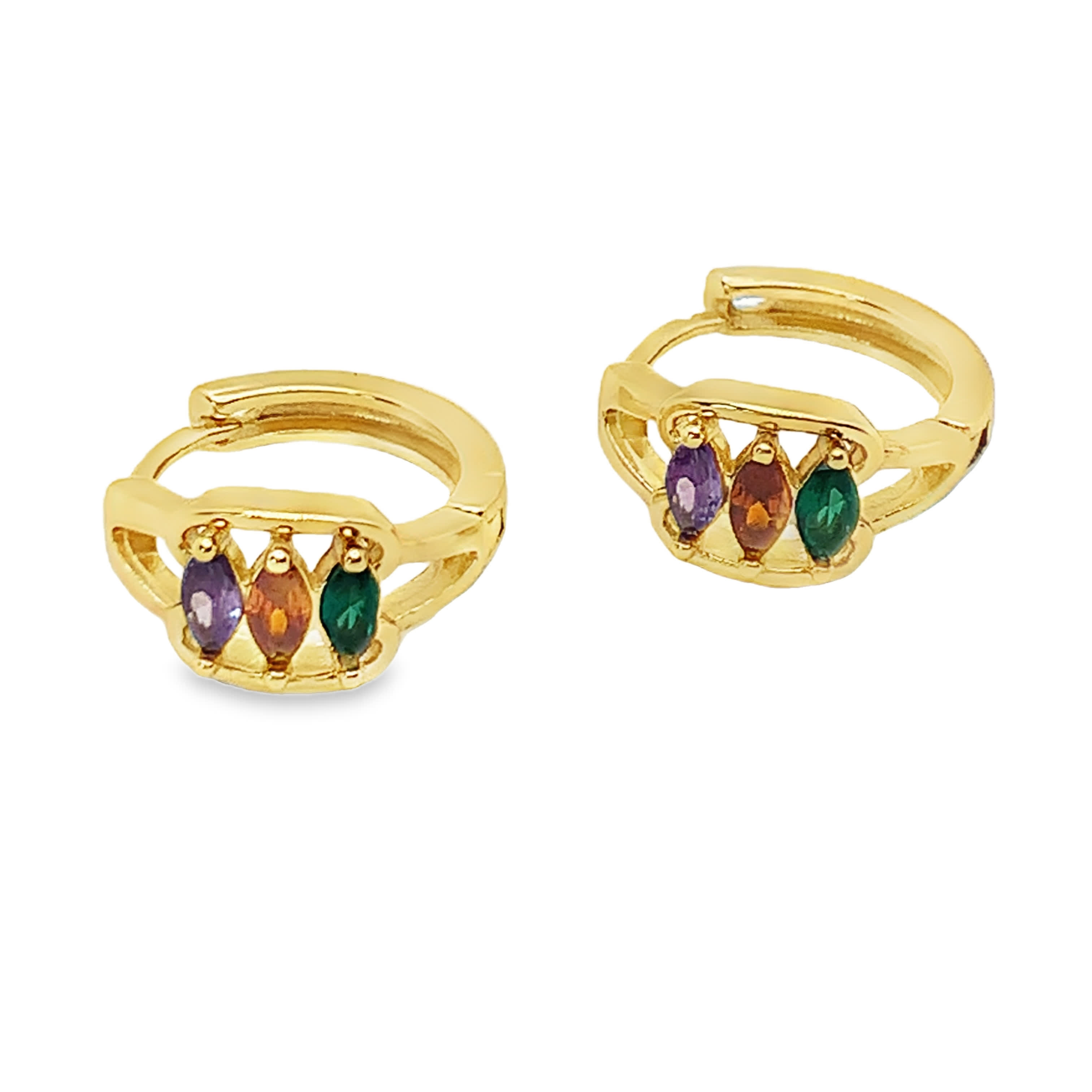 Kolczyki koła ze złoconej stali z kaboszonem markizy i ametystem