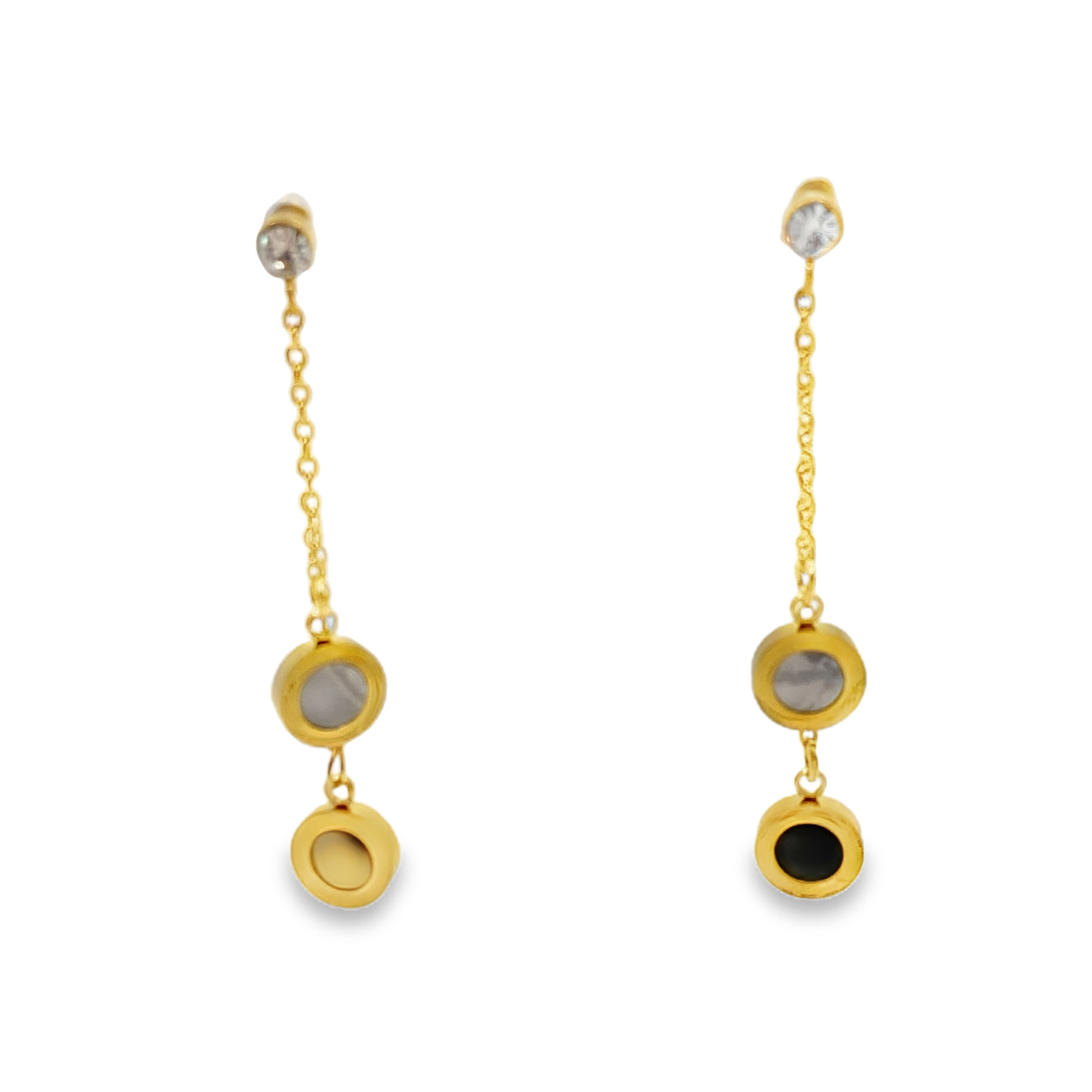 Złocone kolczyki wiszące z onyksem kaboszonowym