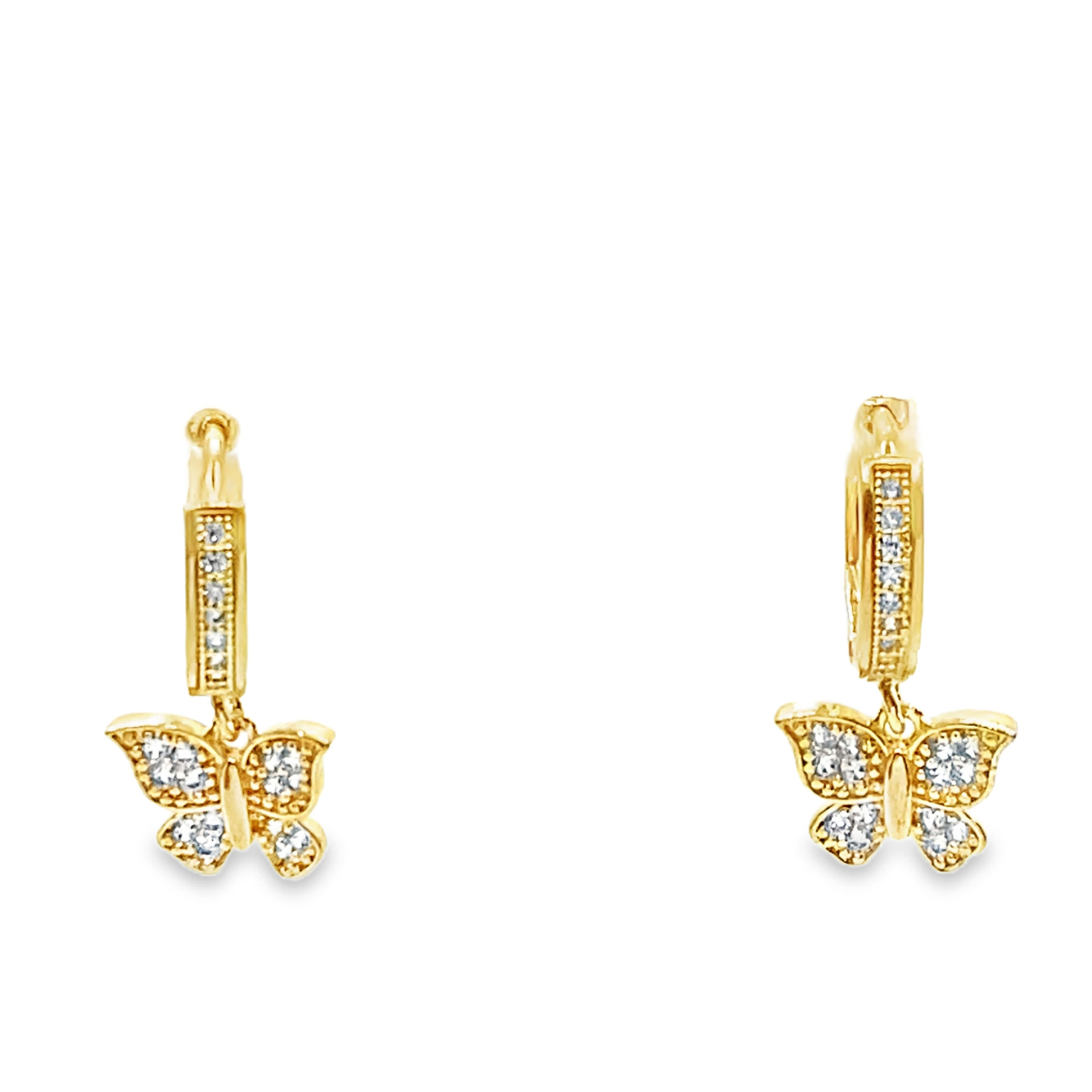 Kolczyki z motylem i kamieniami w żółtej stali