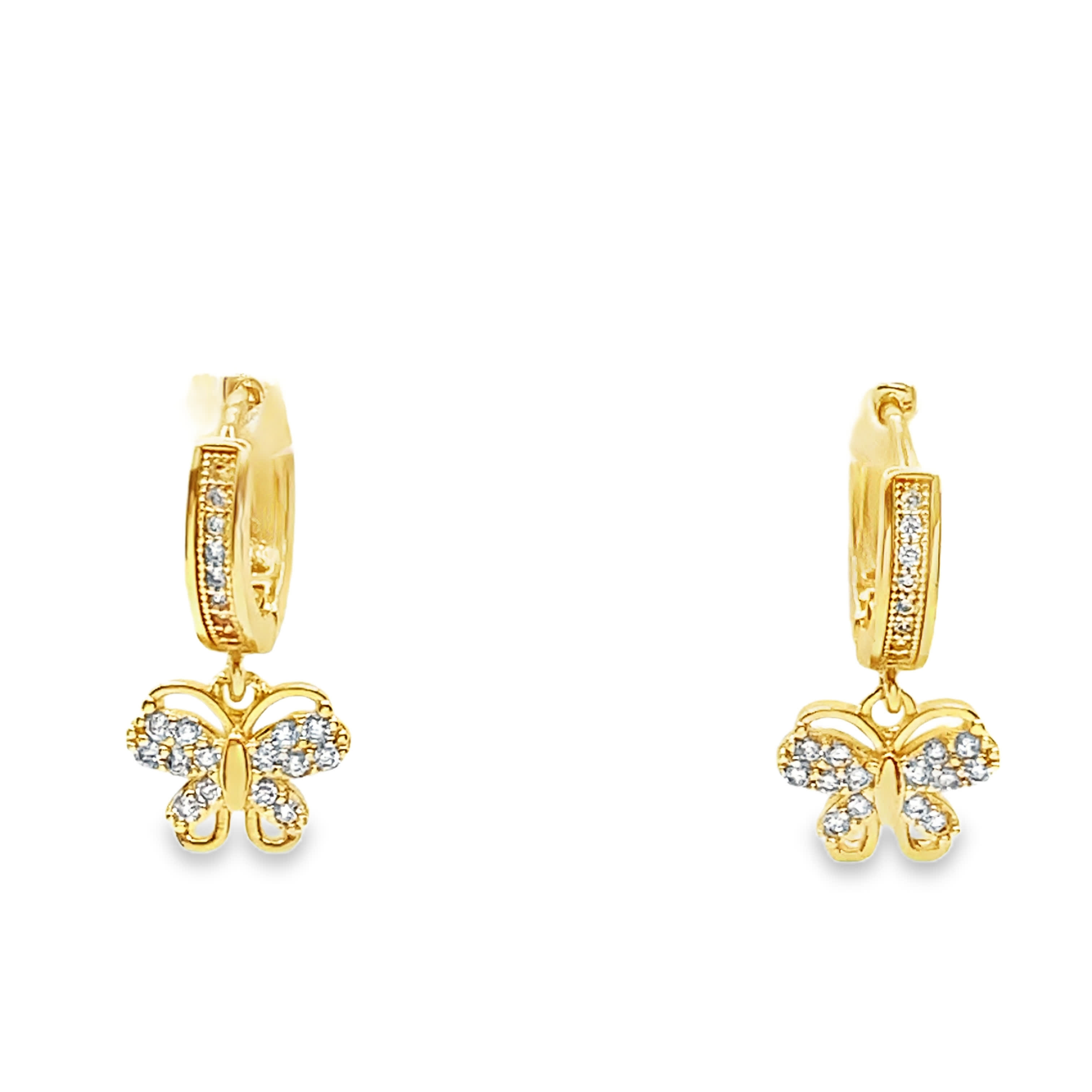 Kolczyki-koła ze złoconej stali z  motylem