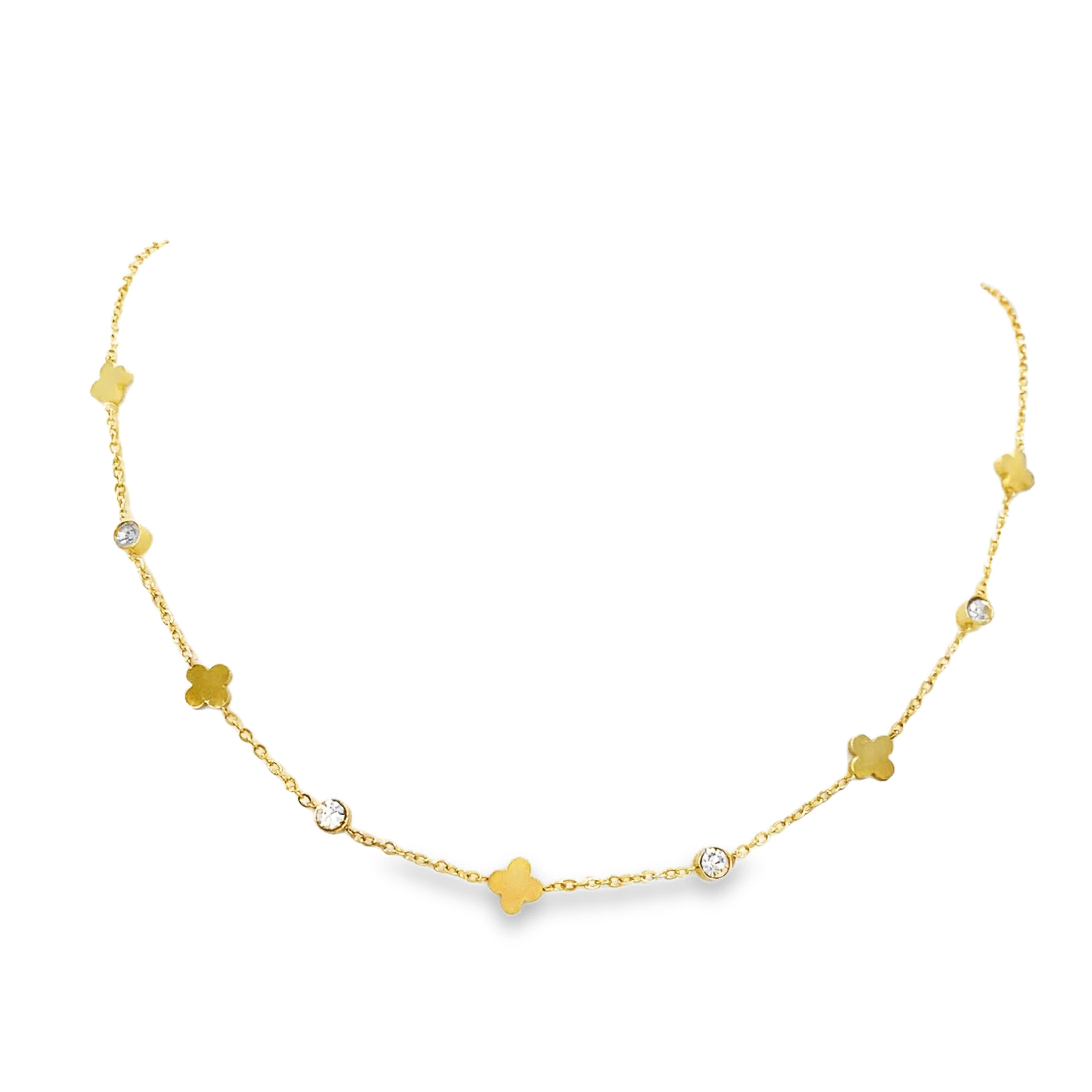 Elegancki złocony naszyjnik z łańcuszkiem i kryształowymi akcentami w kształcie kaboszonu