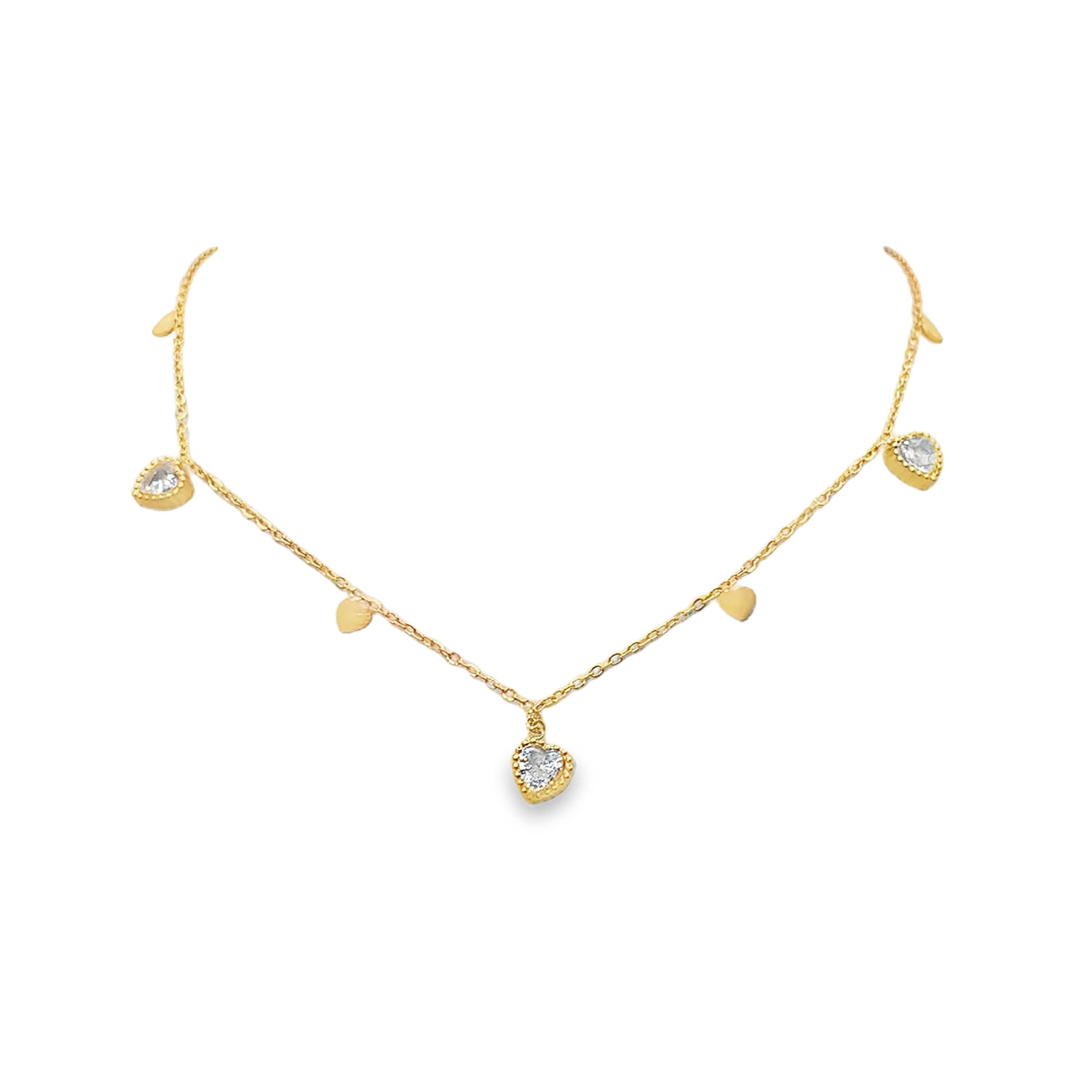 Naszyjnik ze złoconej stali z kamieniami w kształcie serca